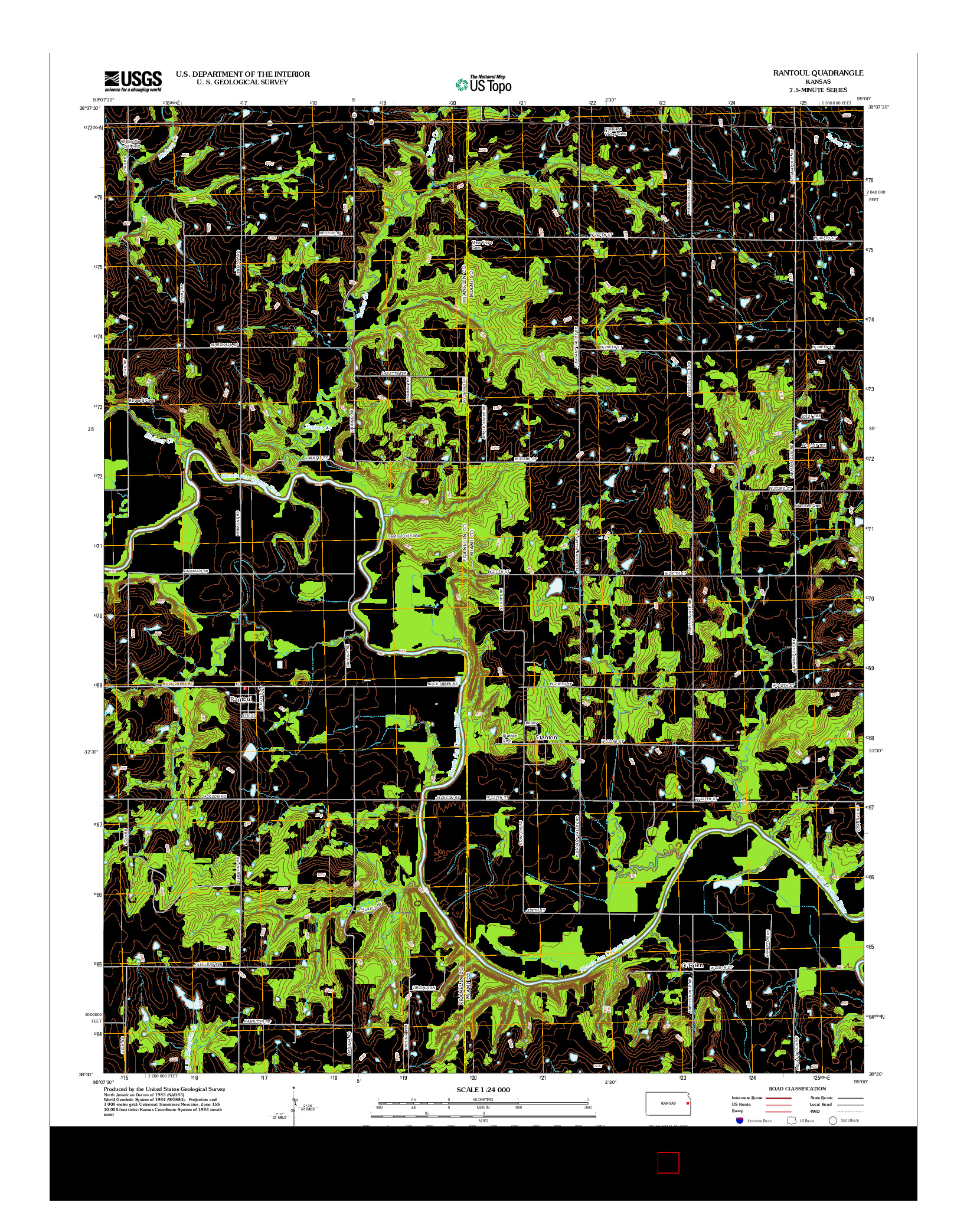 USGS US TOPO 7.5-MINUTE MAP FOR RANTOUL, KS 2012