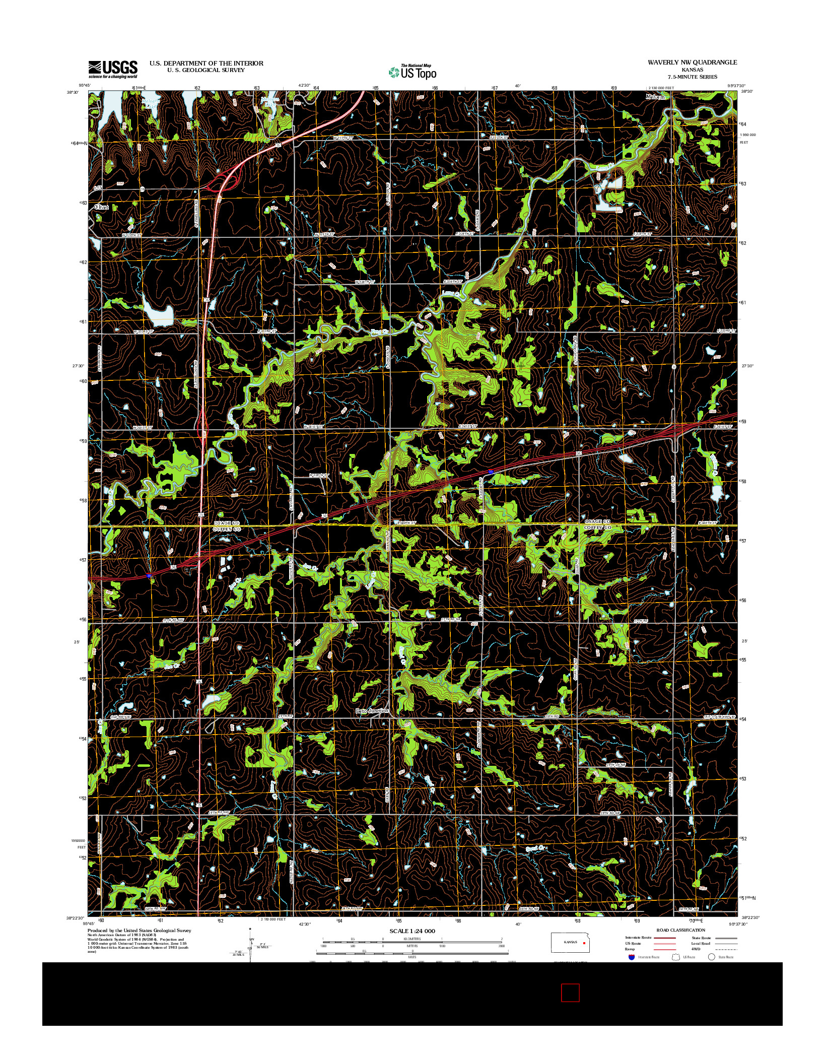 USGS US TOPO 7.5-MINUTE MAP FOR WAVERLY NW, KS 2012