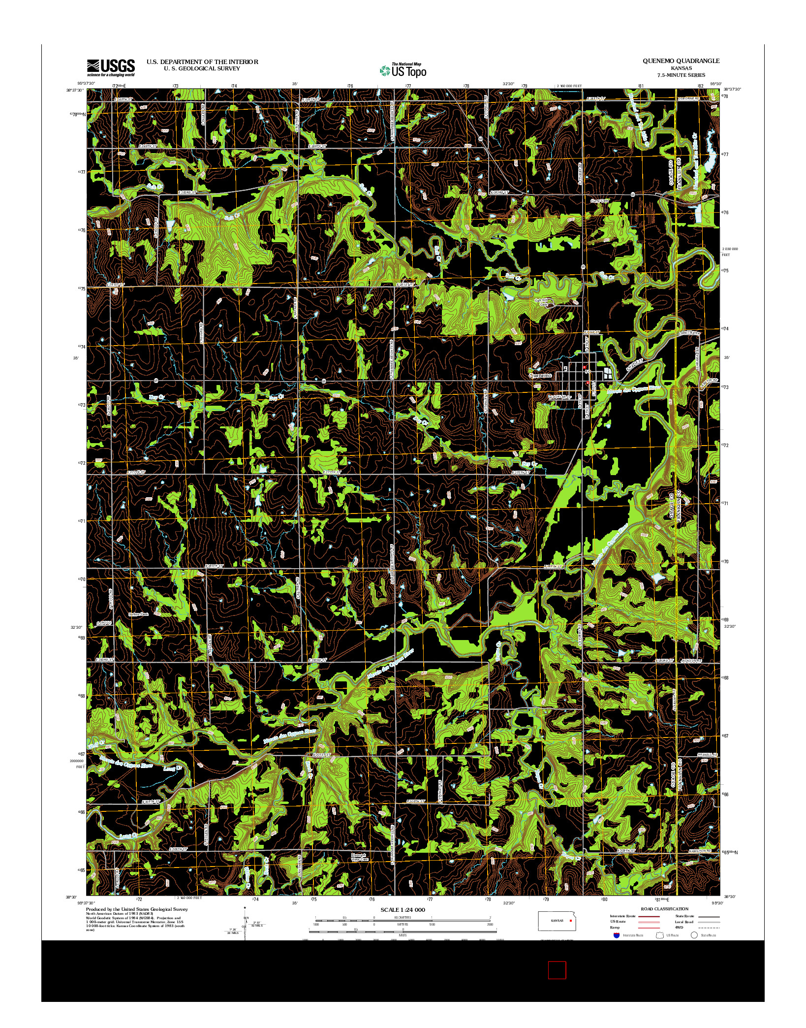 USGS US TOPO 7.5-MINUTE MAP FOR QUENEMO, KS 2012