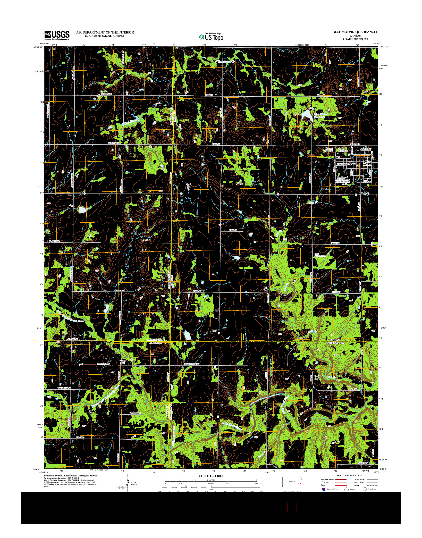 USGS US TOPO 7.5-MINUTE MAP FOR BLUE MOUND, KS 2012