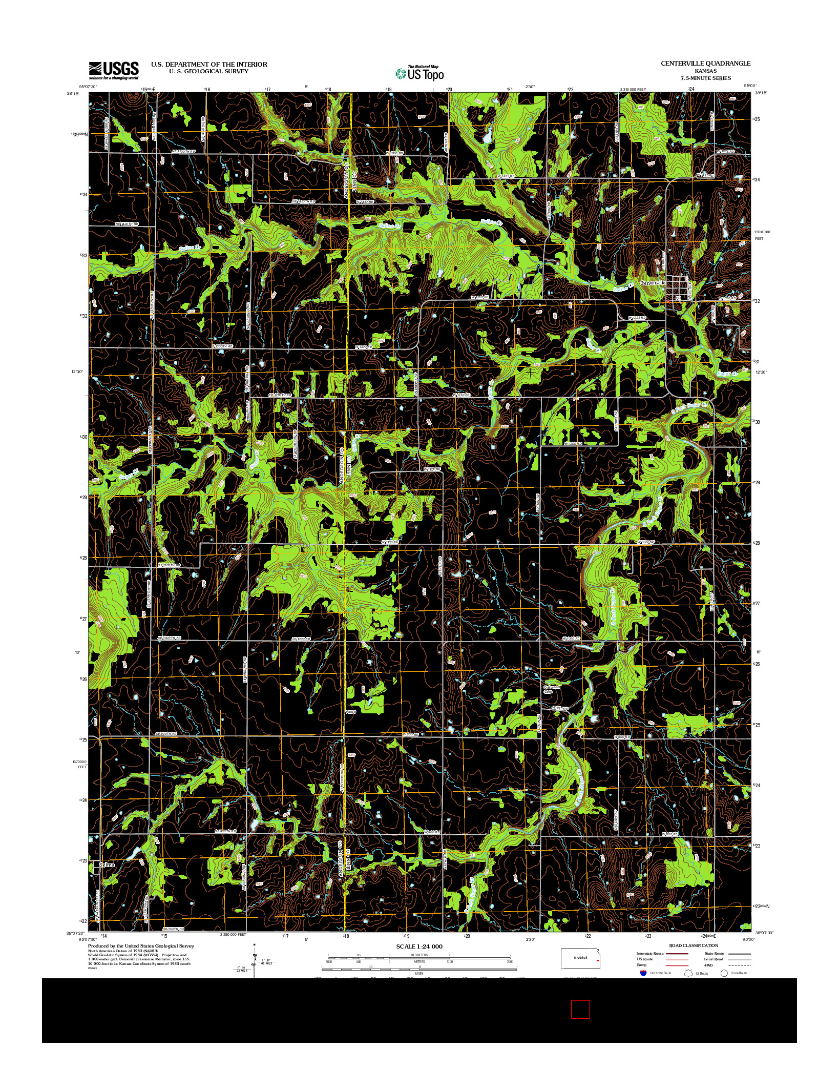 USGS US TOPO 7.5-MINUTE MAP FOR CENTERVILLE, KS 2012