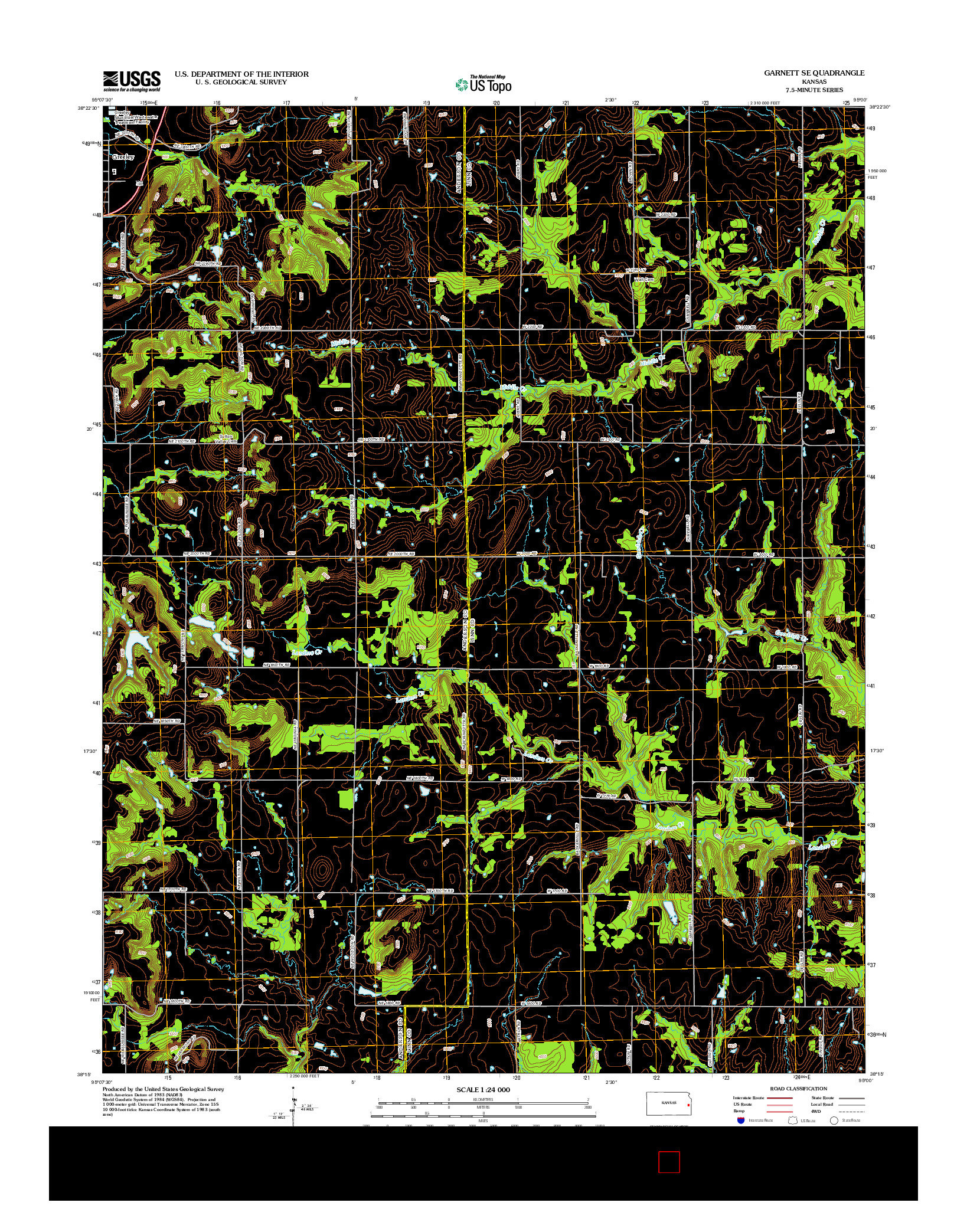 USGS US TOPO 7.5-MINUTE MAP FOR GARNETT SE, KS 2012