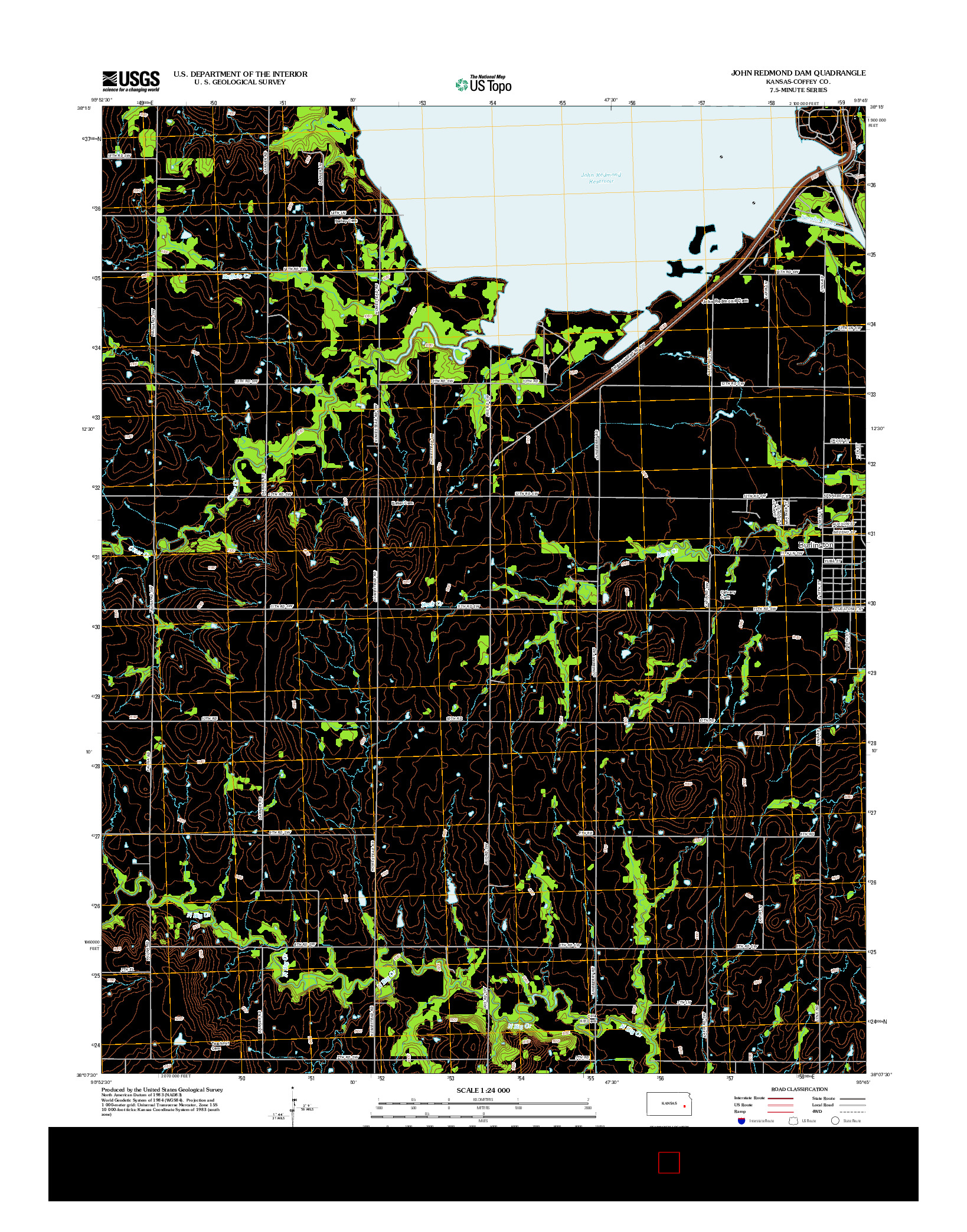 USGS US TOPO 7.5-MINUTE MAP FOR JOHN REDMOND DAM, KS 2012