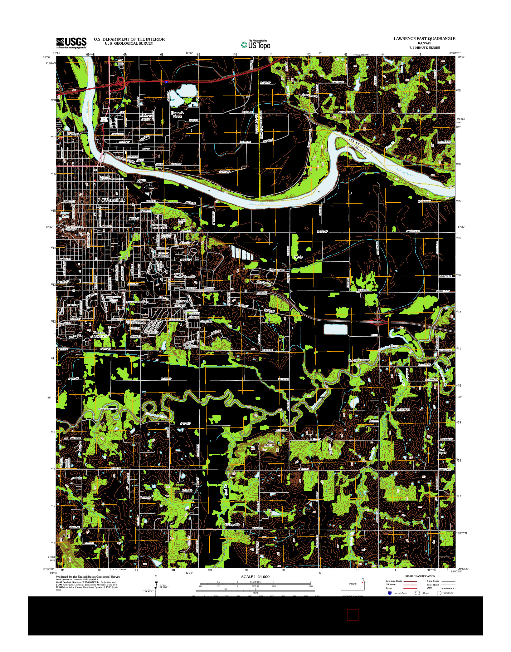 USGS US TOPO 7.5-MINUTE MAP FOR LAWRENCE EAST, KS 2012