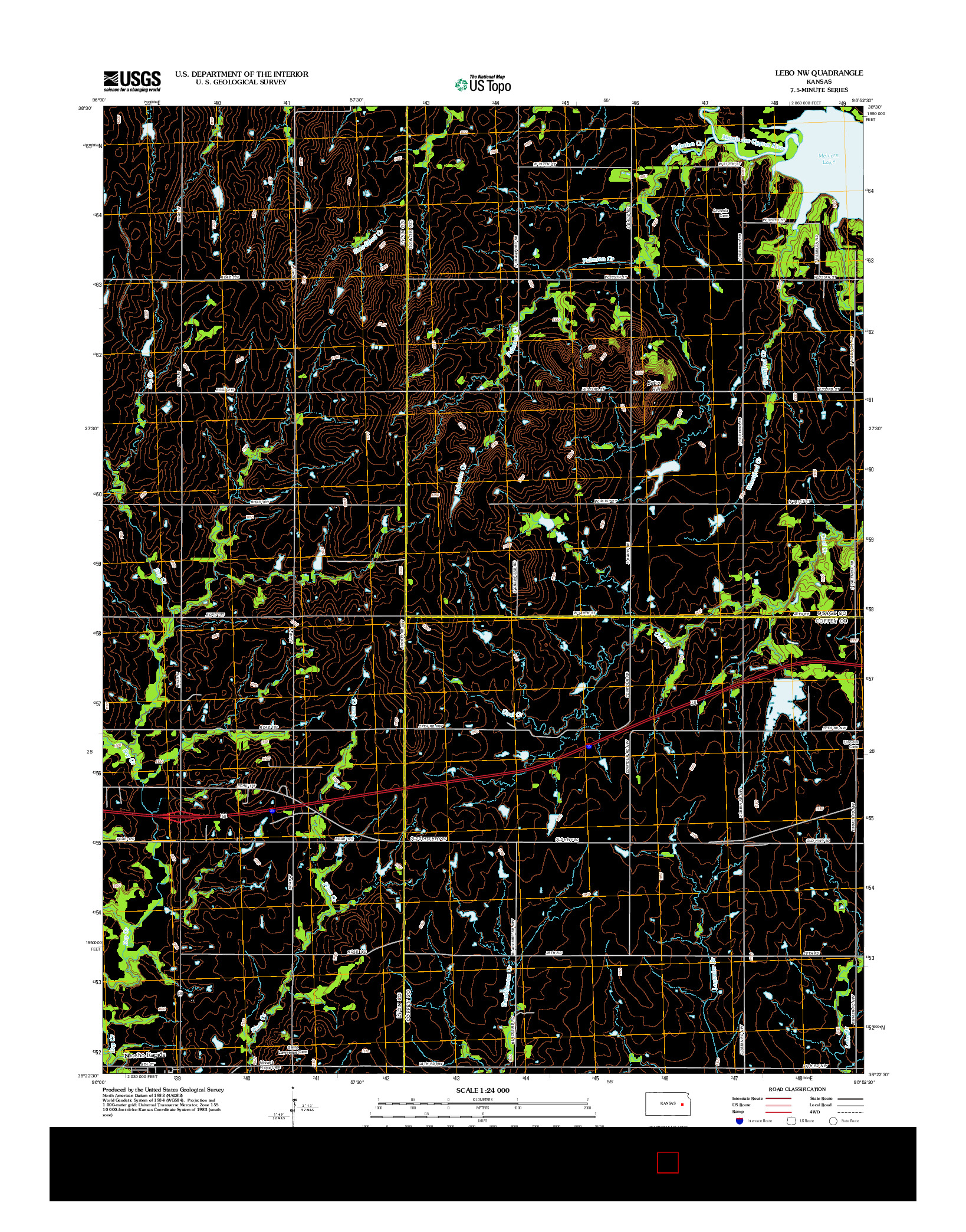 USGS US TOPO 7.5-MINUTE MAP FOR LEBO NW, KS 2012