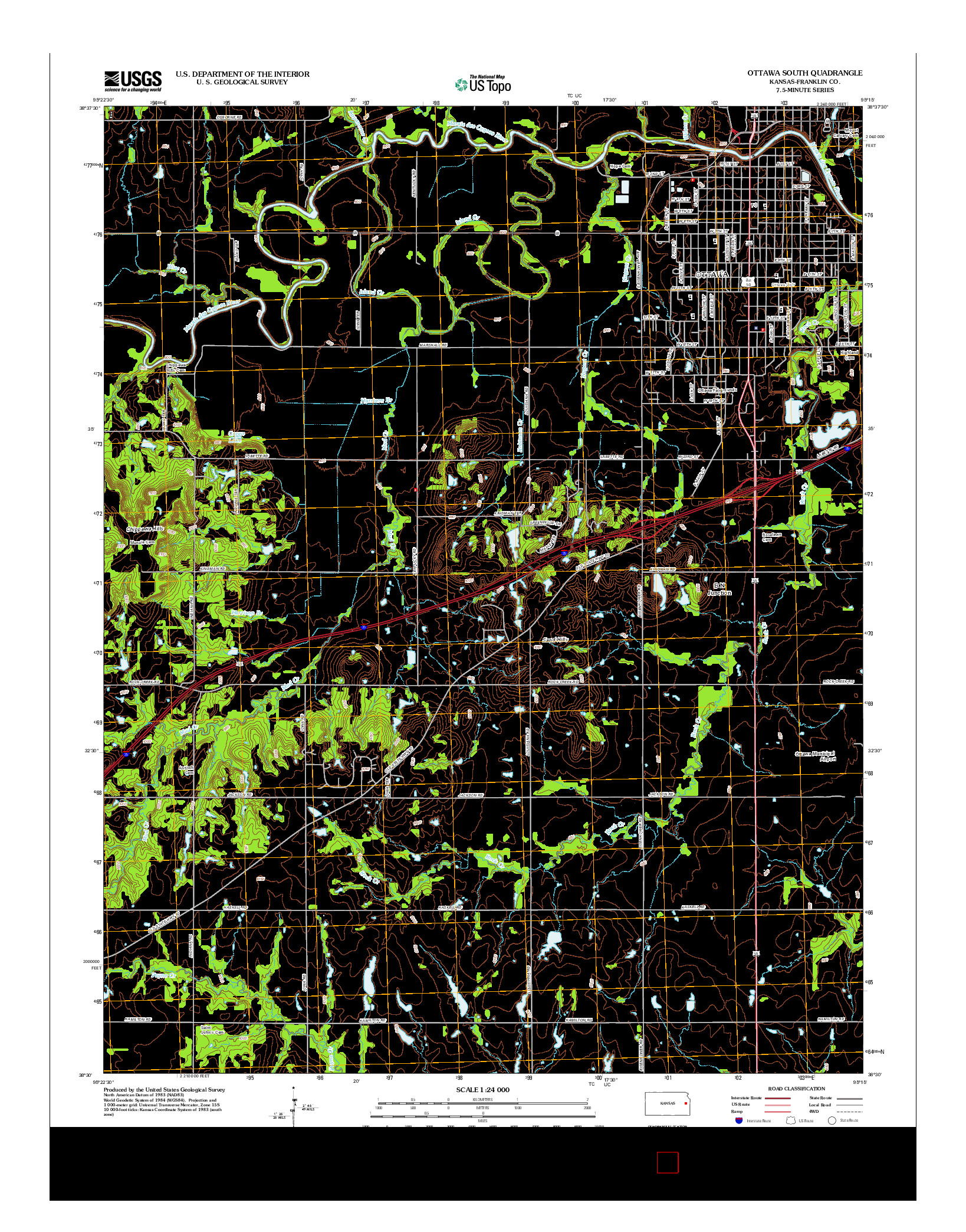 USGS US TOPO 7.5-MINUTE MAP FOR OTTAWA SOUTH, KS 2012