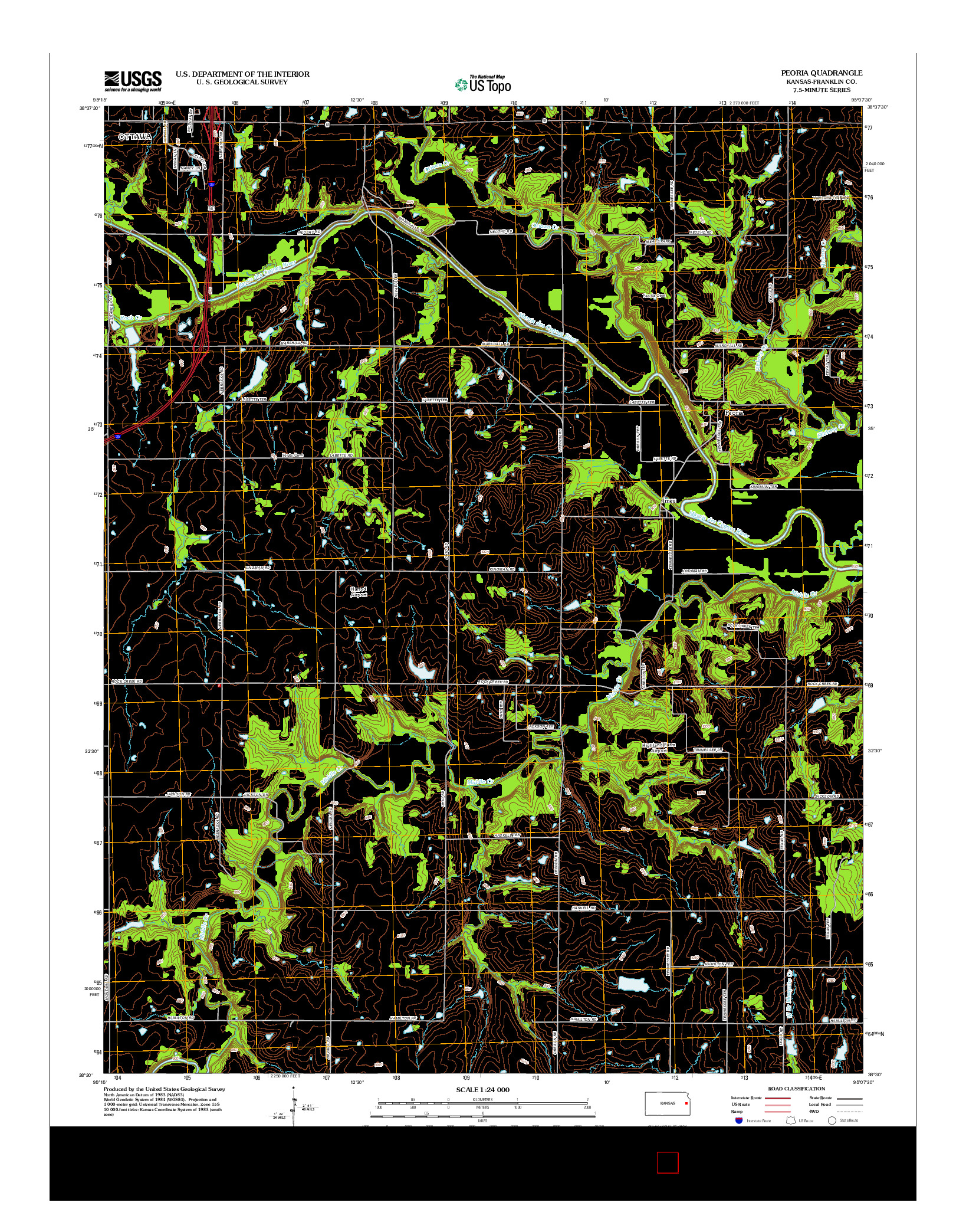 USGS US TOPO 7.5-MINUTE MAP FOR PEORIA, KS 2012