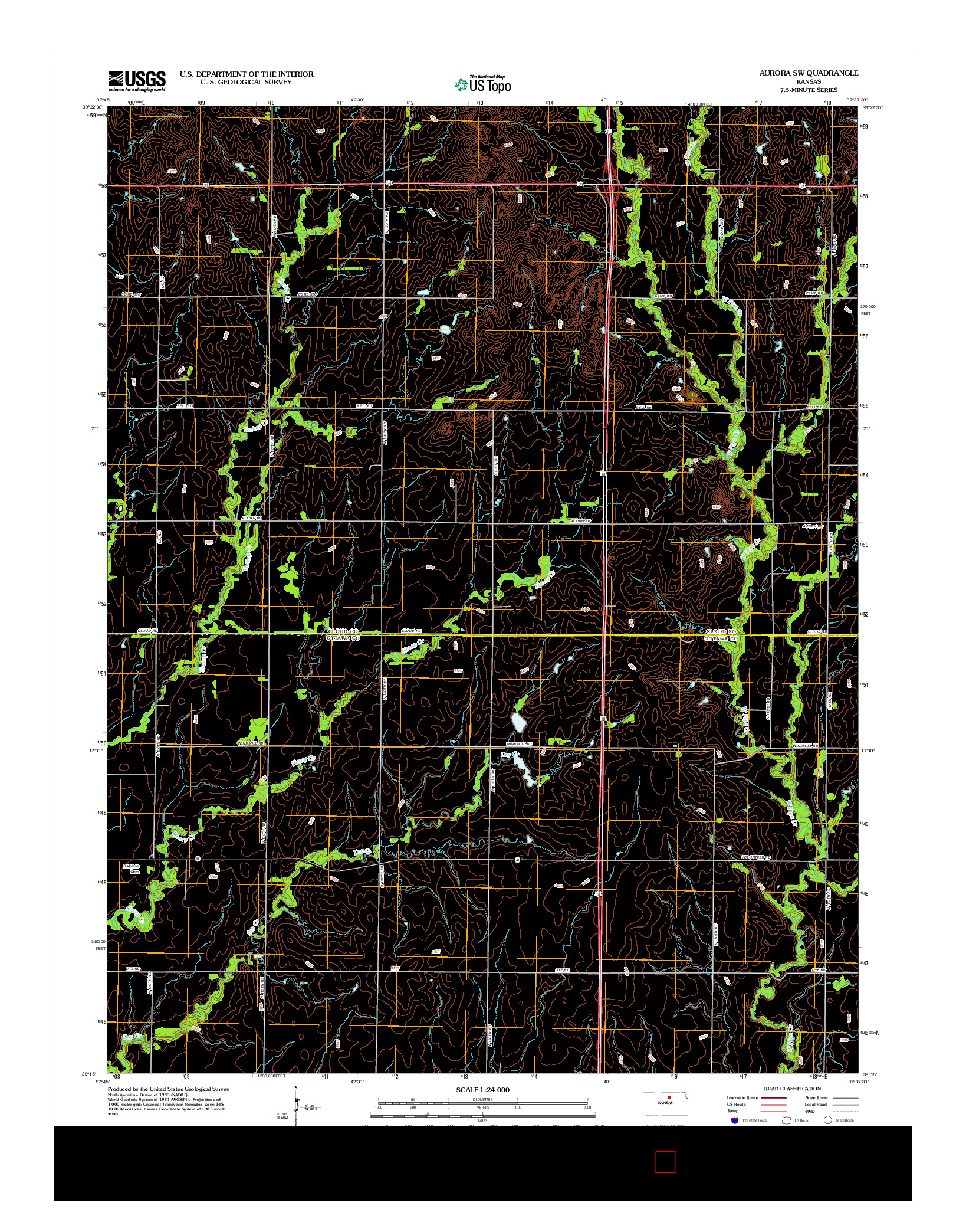 USGS US TOPO 7.5-MINUTE MAP FOR AURORA SW, KS 2012
