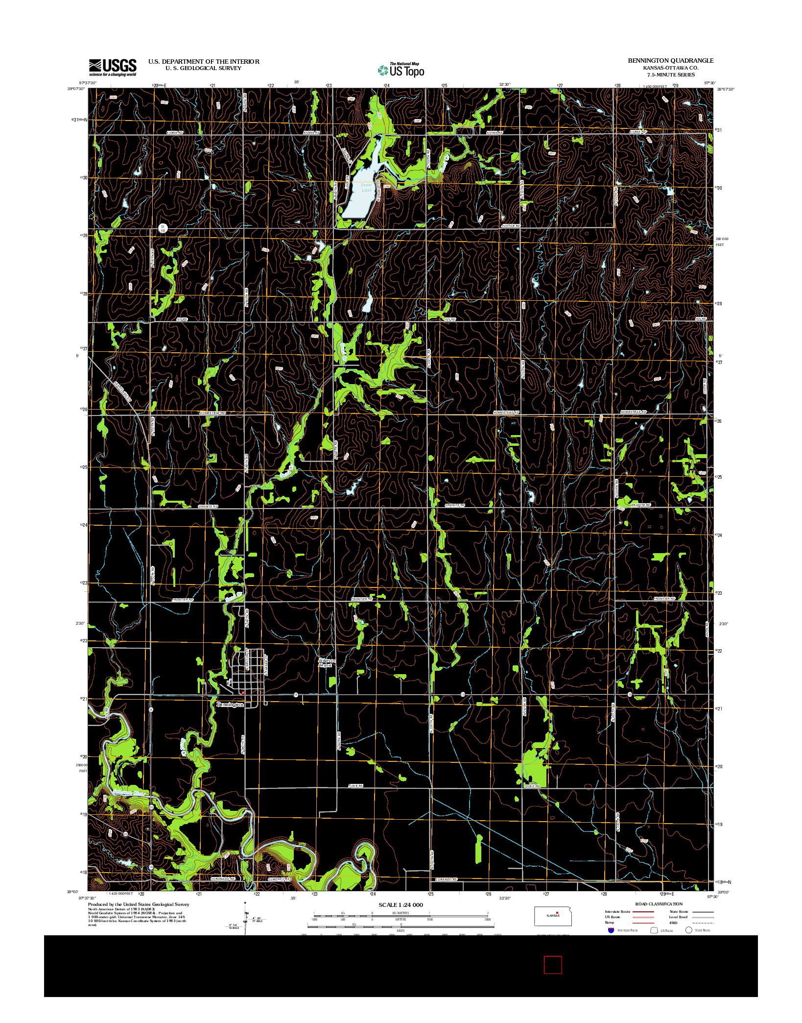 USGS US TOPO 7.5-MINUTE MAP FOR BENNINGTON, KS 2012