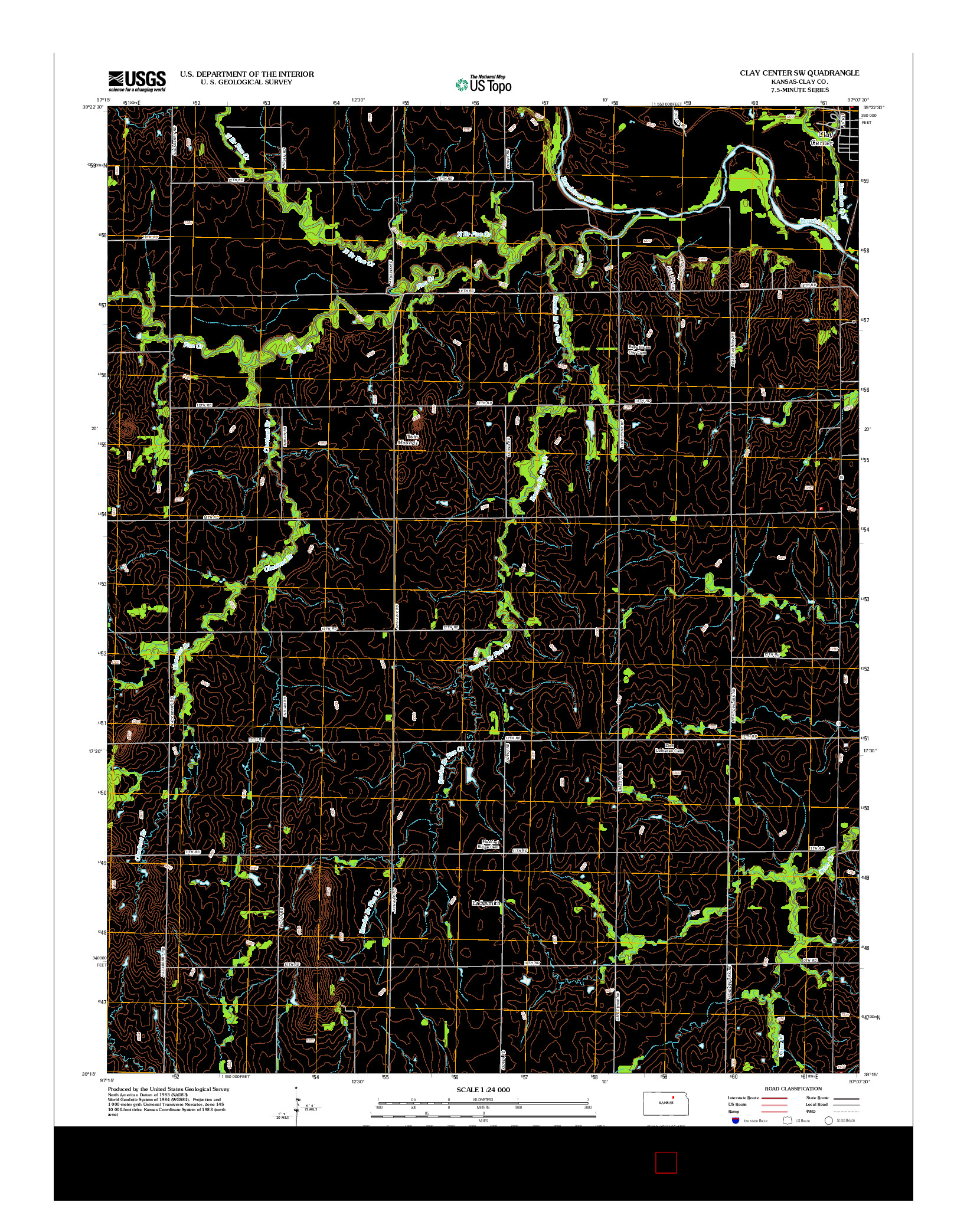 USGS US TOPO 7.5-MINUTE MAP FOR CLAY CENTER SW, KS 2012