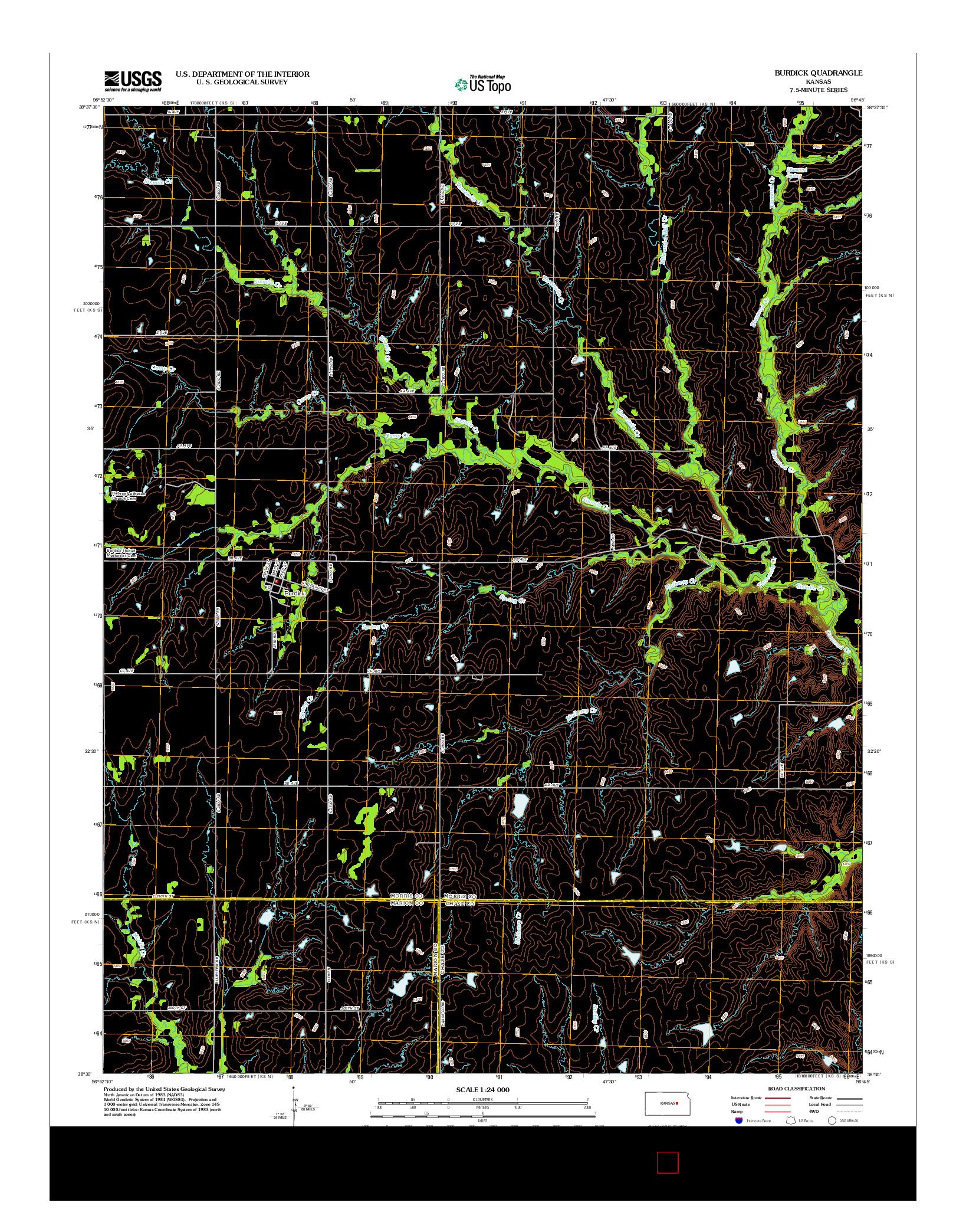 USGS US TOPO 7.5-MINUTE MAP FOR BURDICK, KS 2012