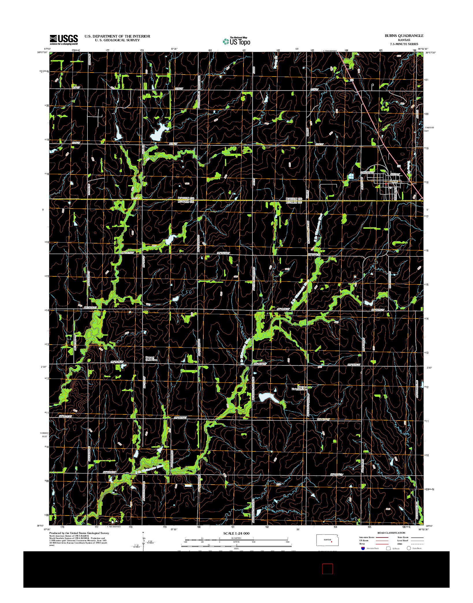 USGS US TOPO 7.5-MINUTE MAP FOR BURNS, KS 2012