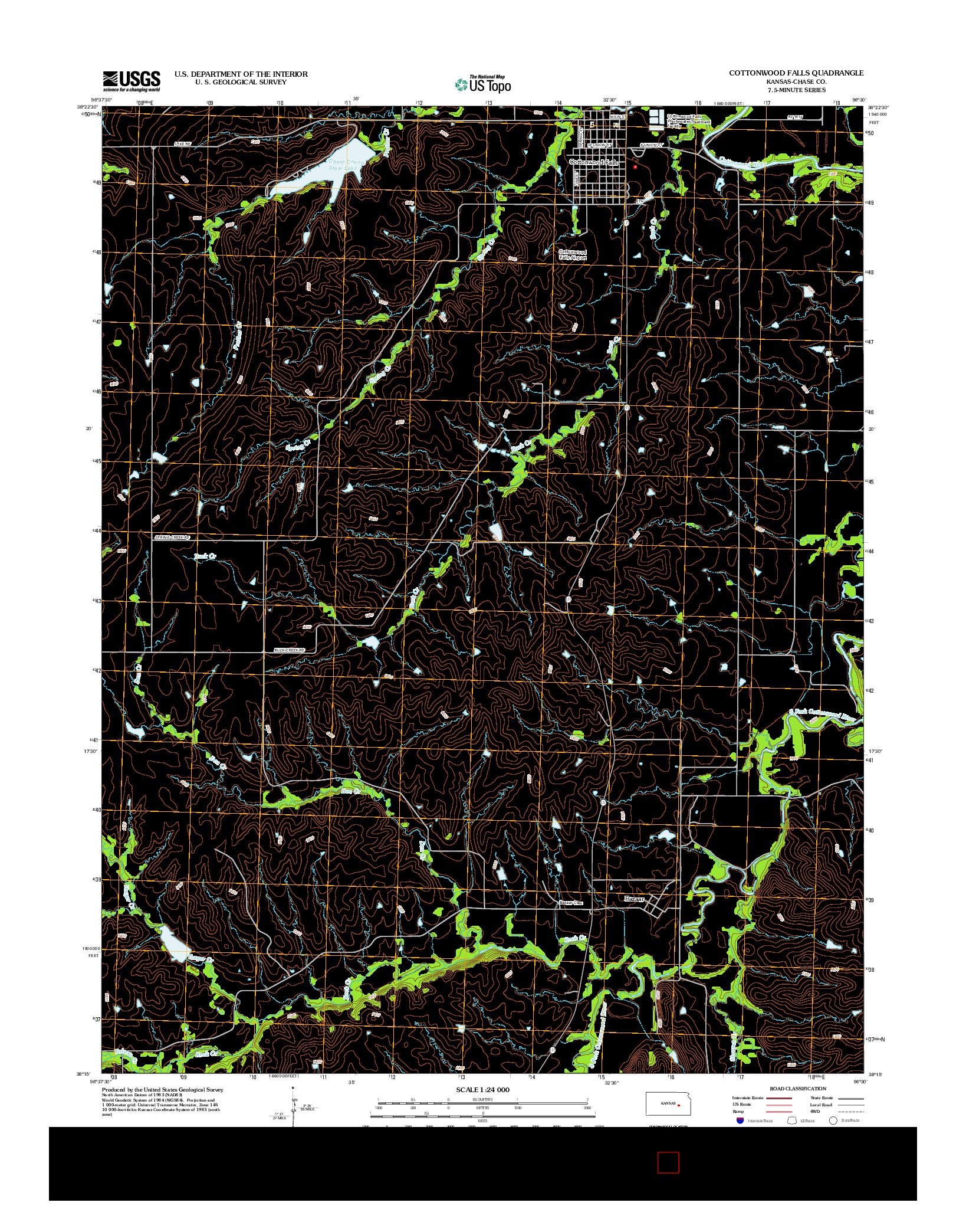 USGS US TOPO 7.5-MINUTE MAP FOR COTTONWOOD FALLS, KS 2012
