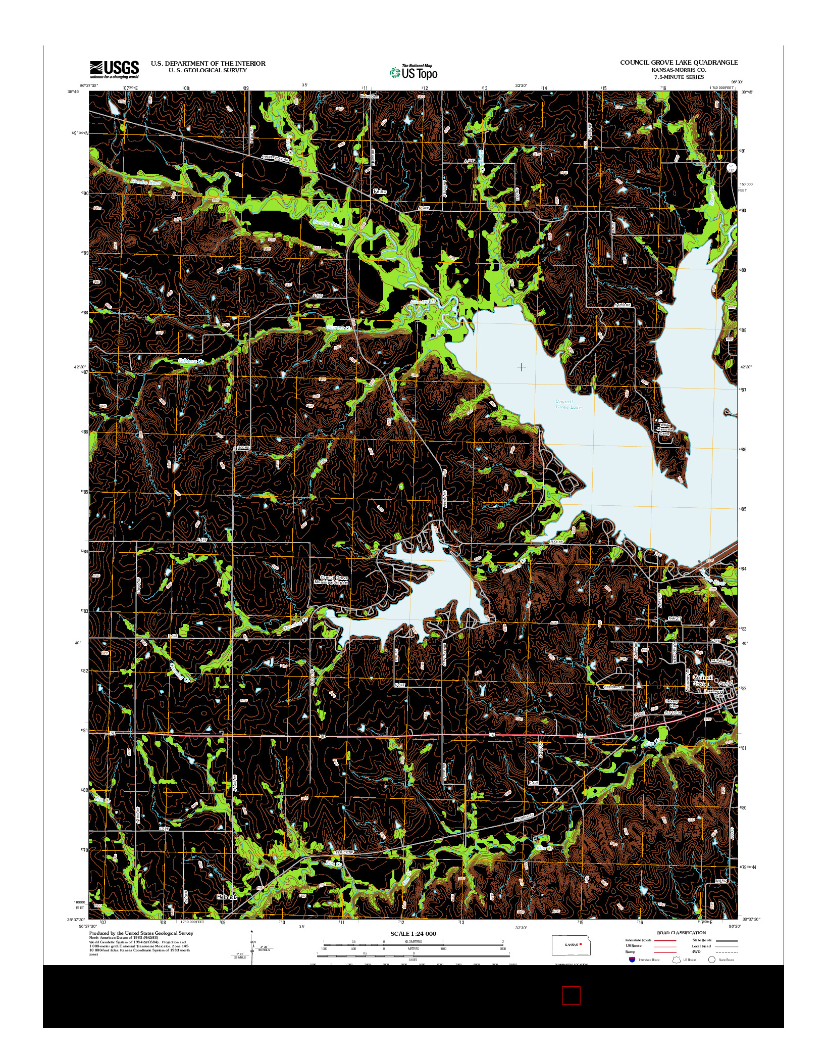 USGS US TOPO 7.5-MINUTE MAP FOR COUNCIL GROVE LAKE, KS 2012