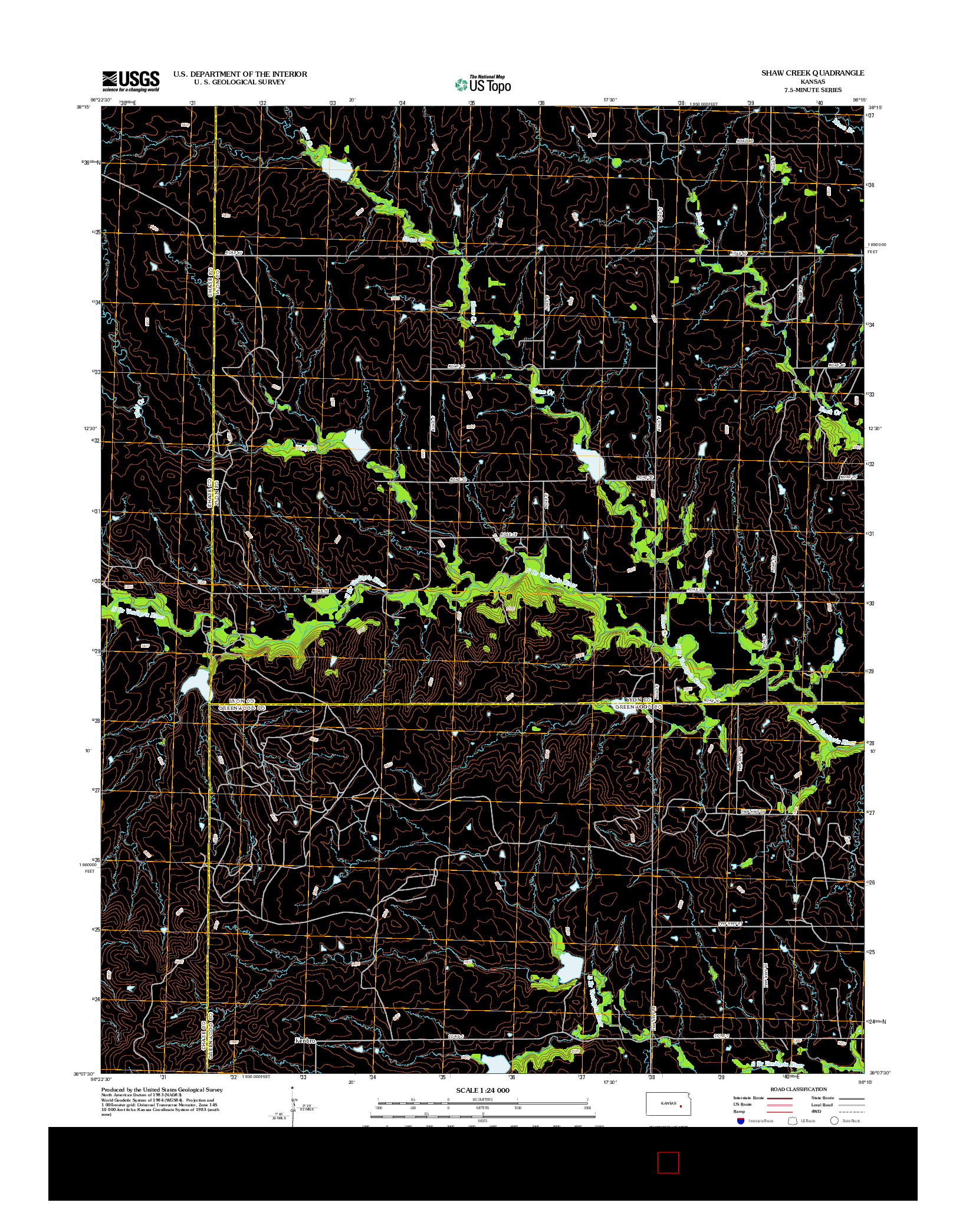 USGS US TOPO 7.5-MINUTE MAP FOR SHAW CREEK, KS 2012