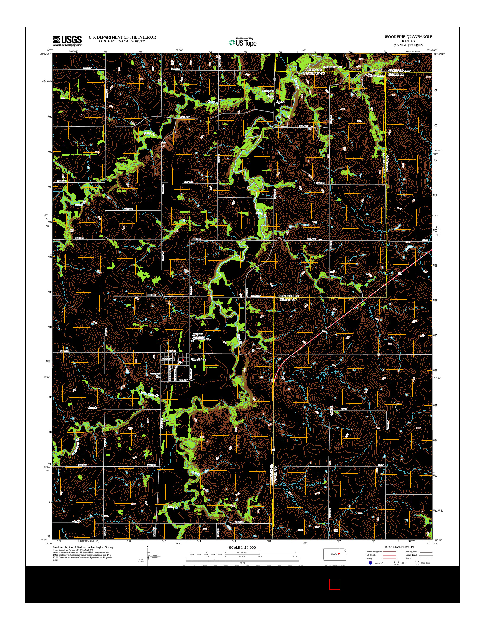 USGS US TOPO 7.5-MINUTE MAP FOR WOODBINE, KS 2012