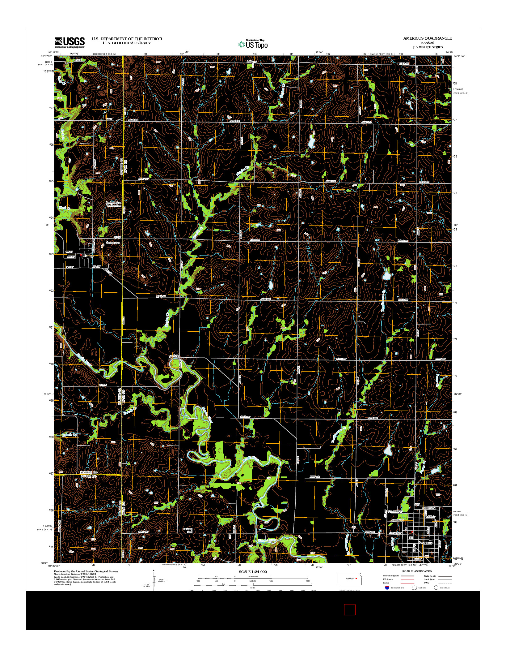 USGS US TOPO 7.5-MINUTE MAP FOR AMERICUS, KS 2012