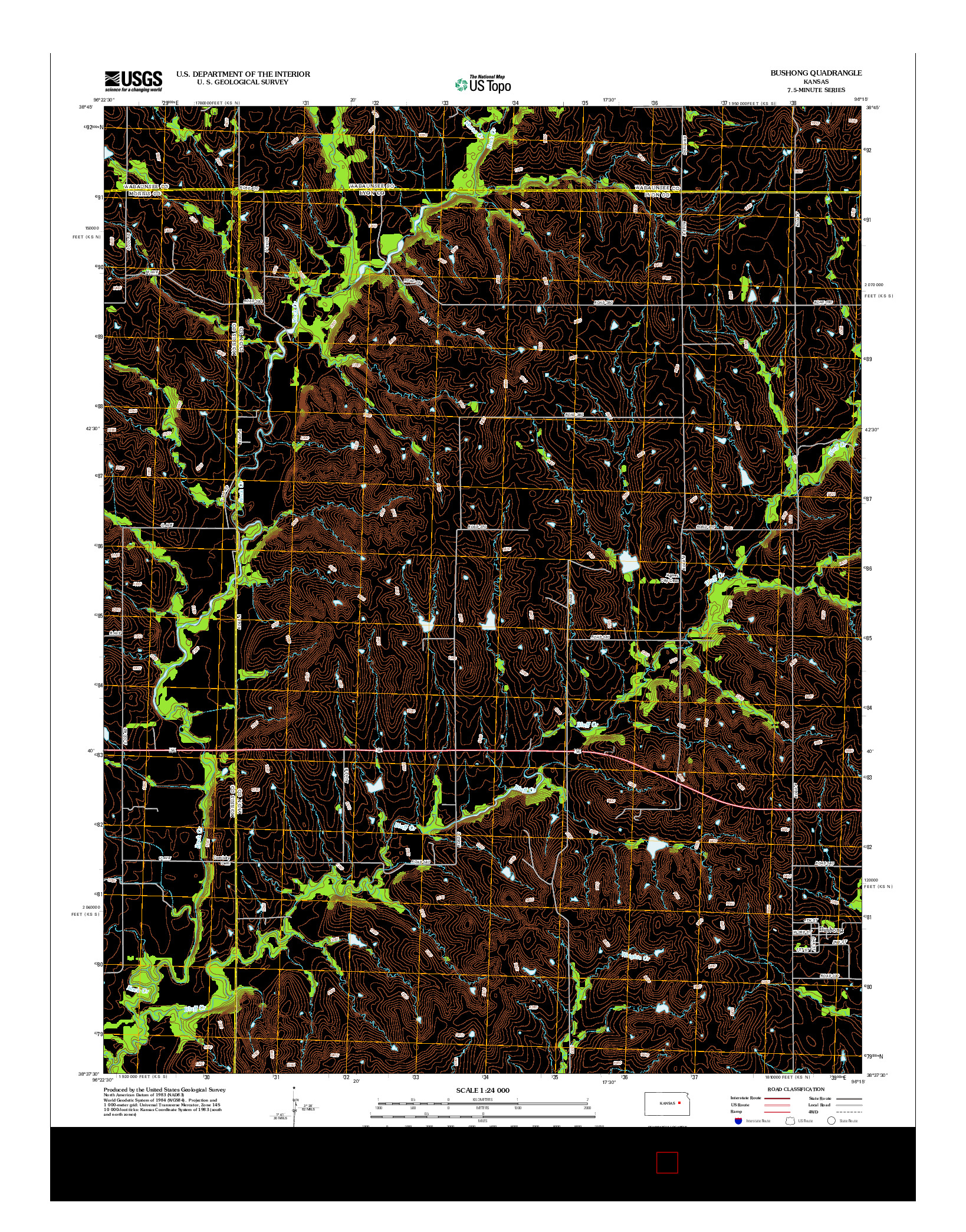 USGS US TOPO 7.5-MINUTE MAP FOR BUSHONG, KS 2012