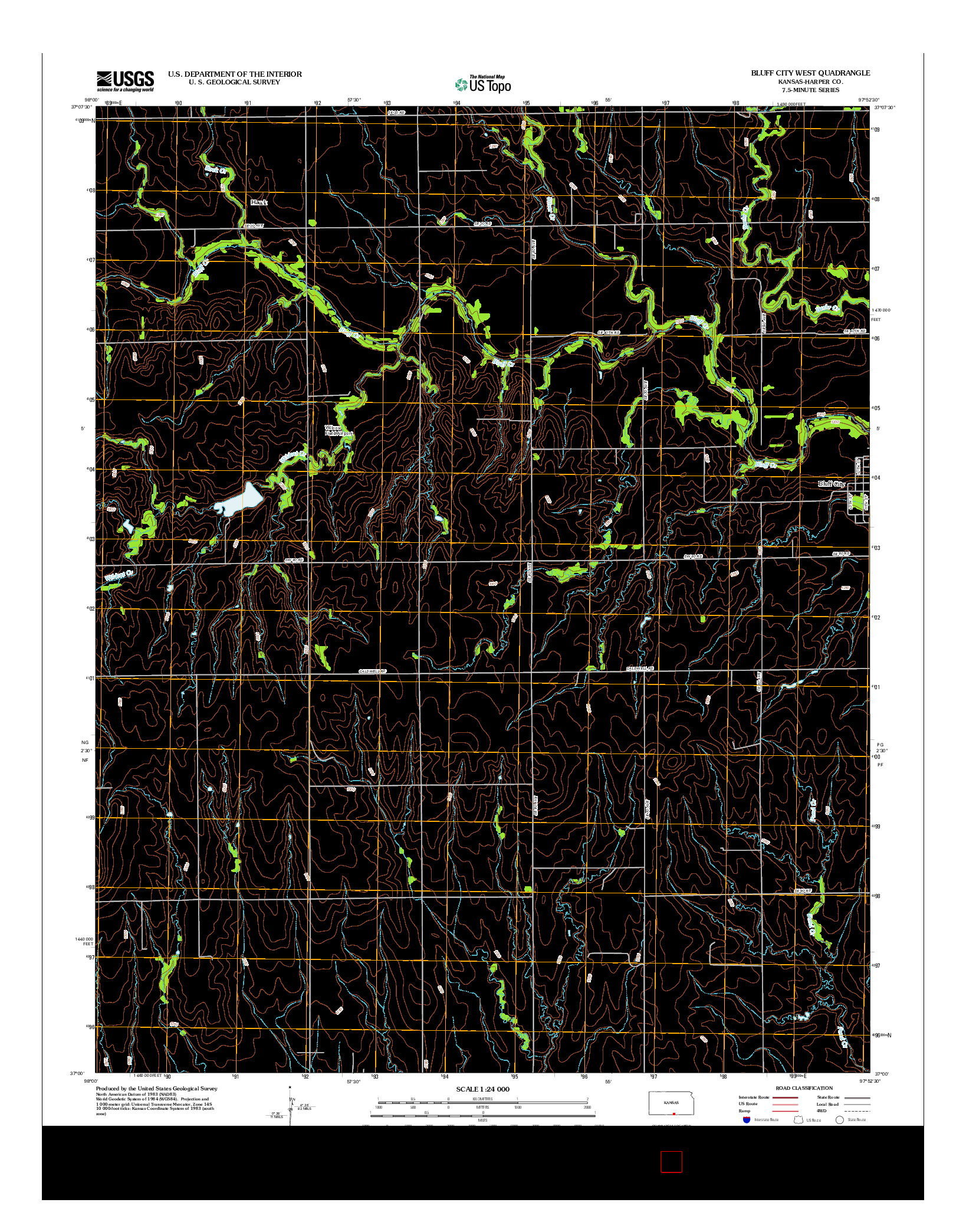 USGS US TOPO 7.5-MINUTE MAP FOR BLUFF CITY WEST, KS 2012