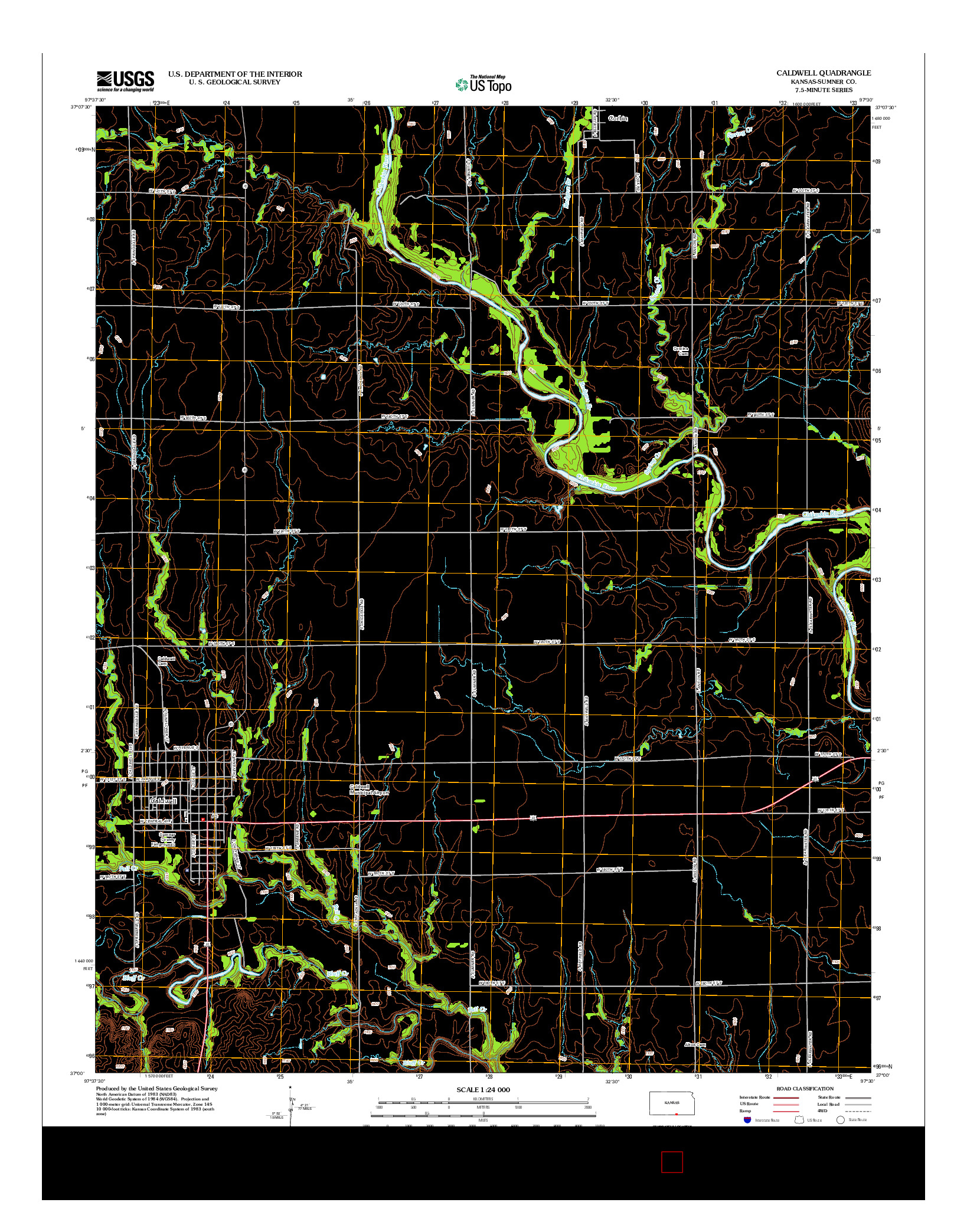 USGS US TOPO 7.5-MINUTE MAP FOR CALDWELL, KS 2012