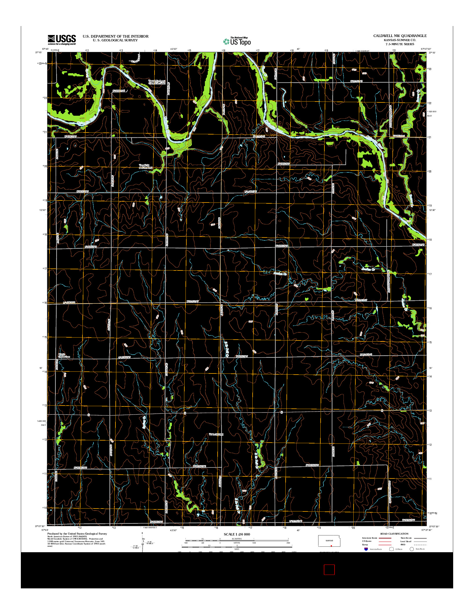 USGS US TOPO 7.5-MINUTE MAP FOR CALDWELL NW, KS 2012