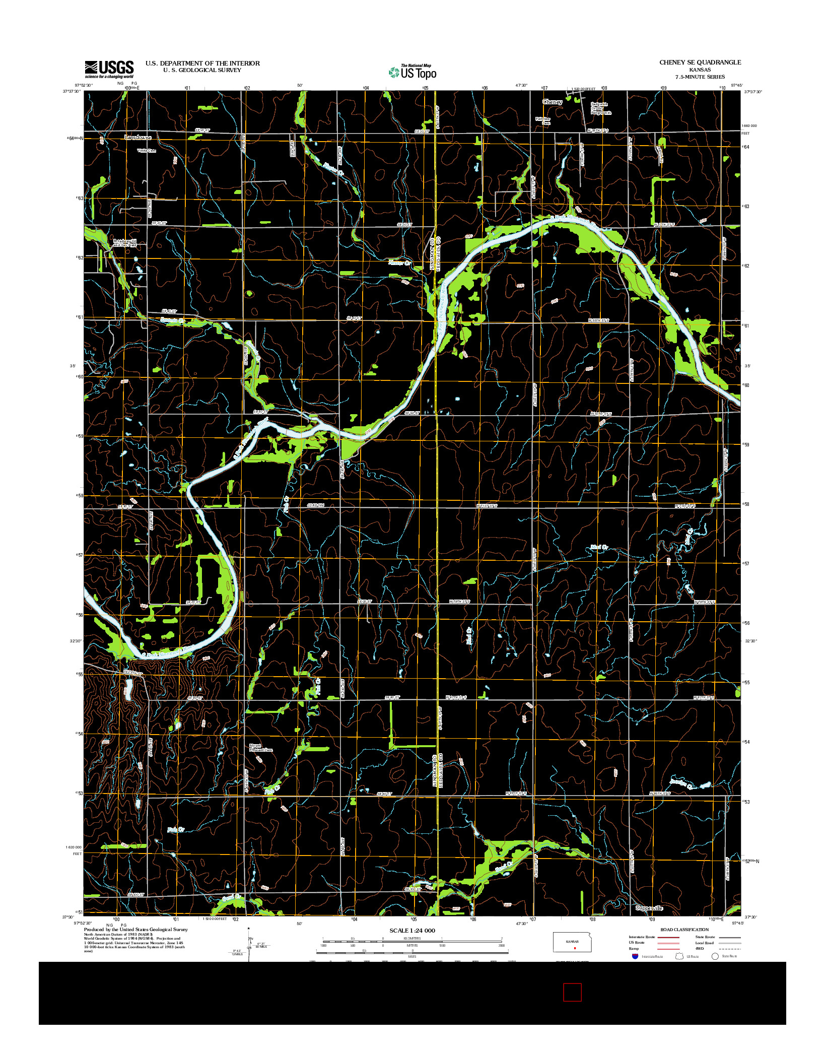 USGS US TOPO 7.5-MINUTE MAP FOR CHENEY SE, KS 2012