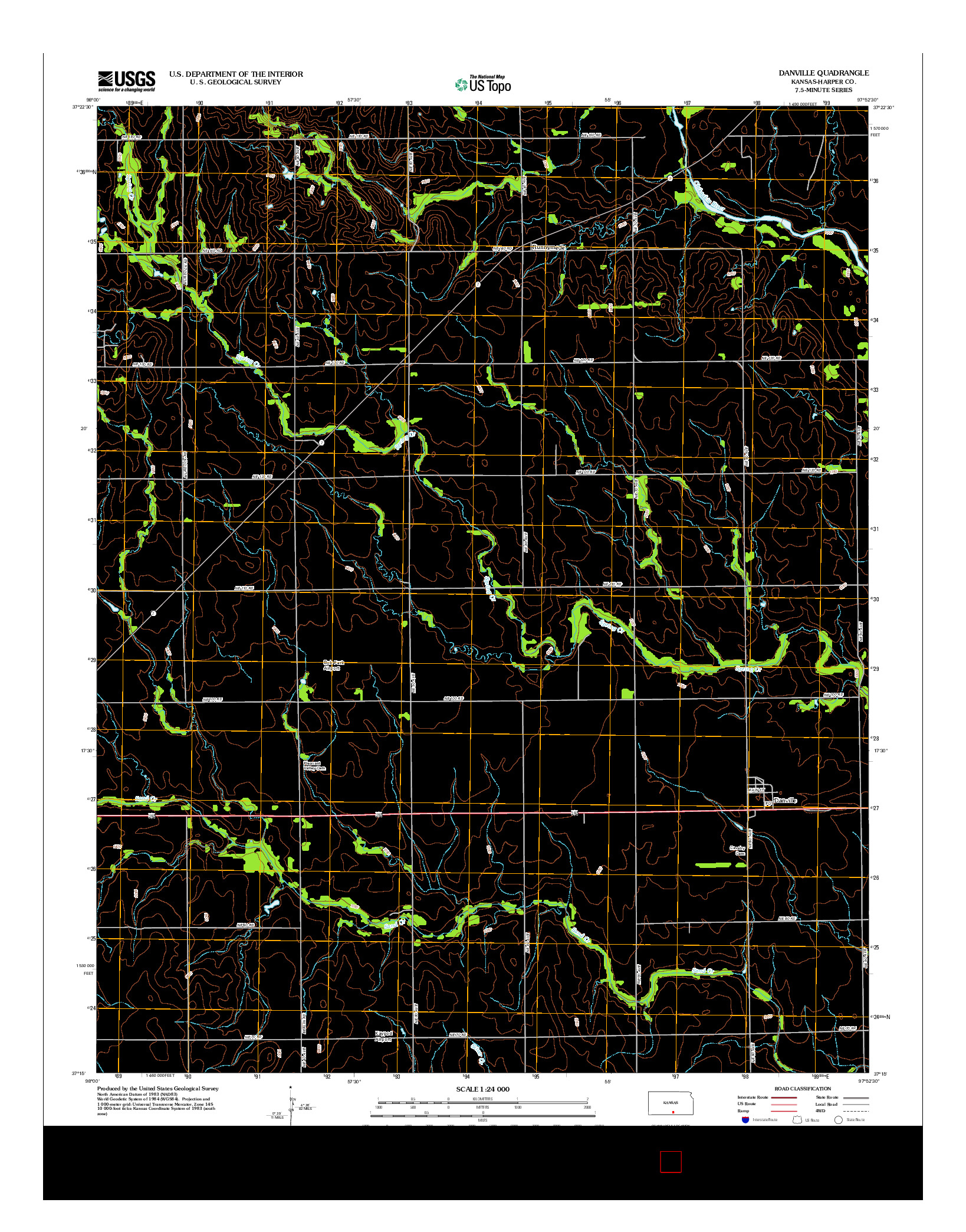 USGS US TOPO 7.5-MINUTE MAP FOR DANVILLE, KS 2012