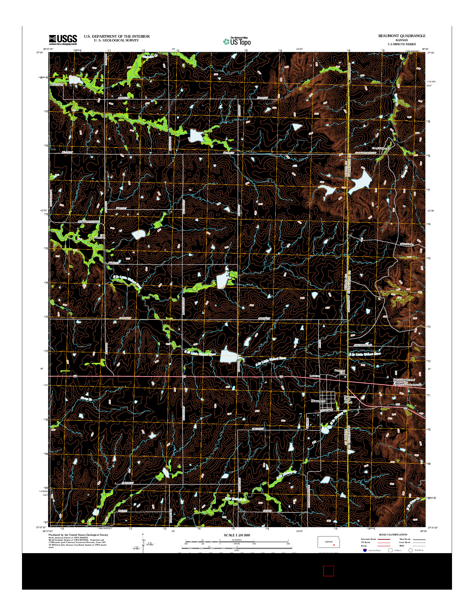 USGS US TOPO 7.5-MINUTE MAP FOR BEAUMONT, KS 2012