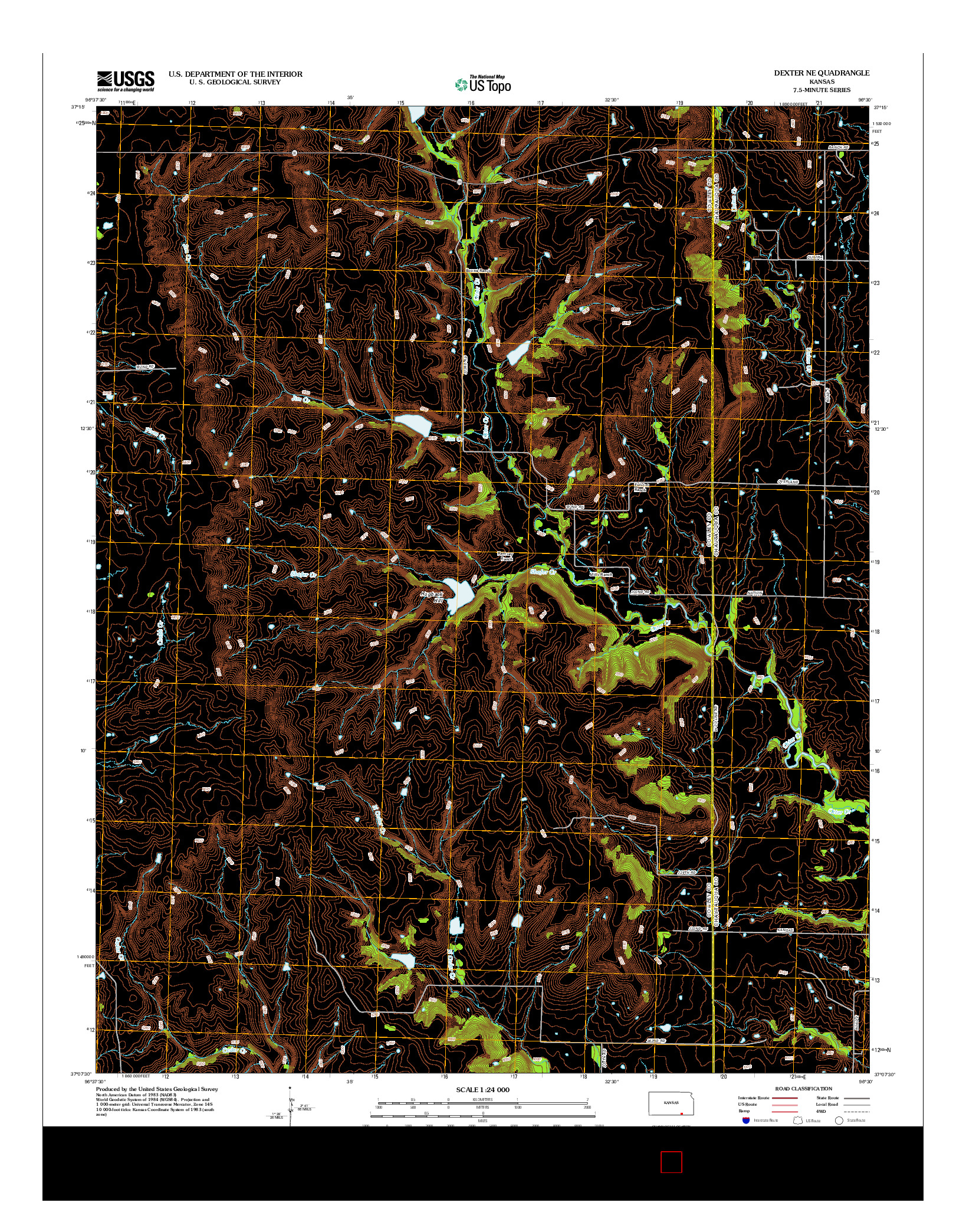 USGS US TOPO 7.5-MINUTE MAP FOR DEXTER NE, KS 2012