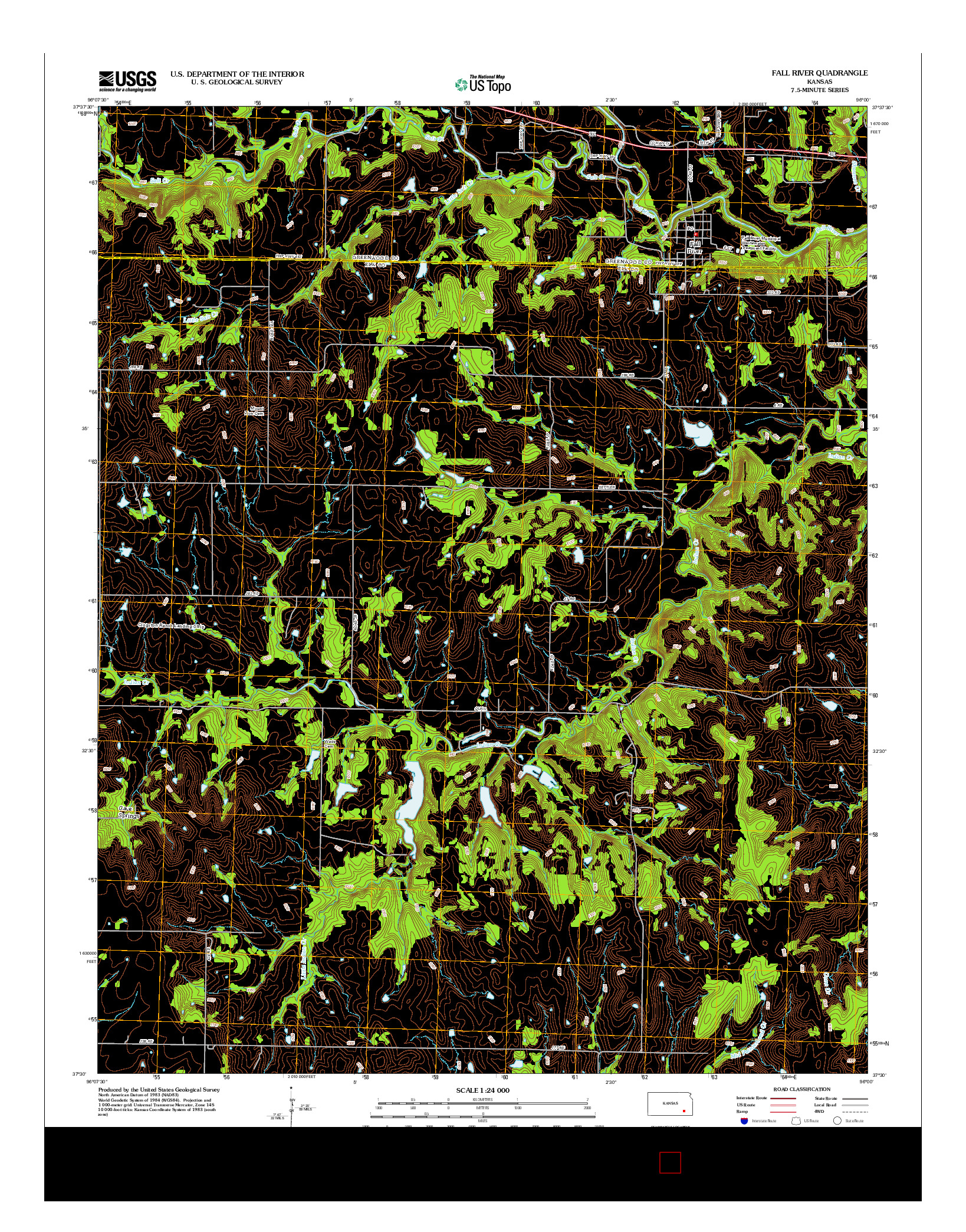USGS US TOPO 7.5-MINUTE MAP FOR FALL RIVER, KS 2012