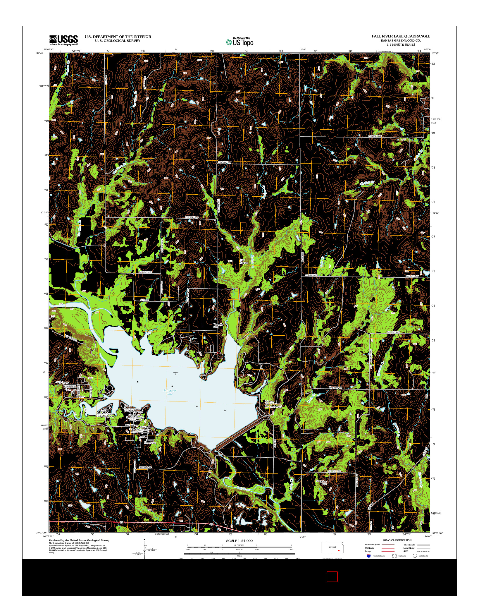 USGS US TOPO 7.5-MINUTE MAP FOR FALL RIVER LAKE, KS 2012