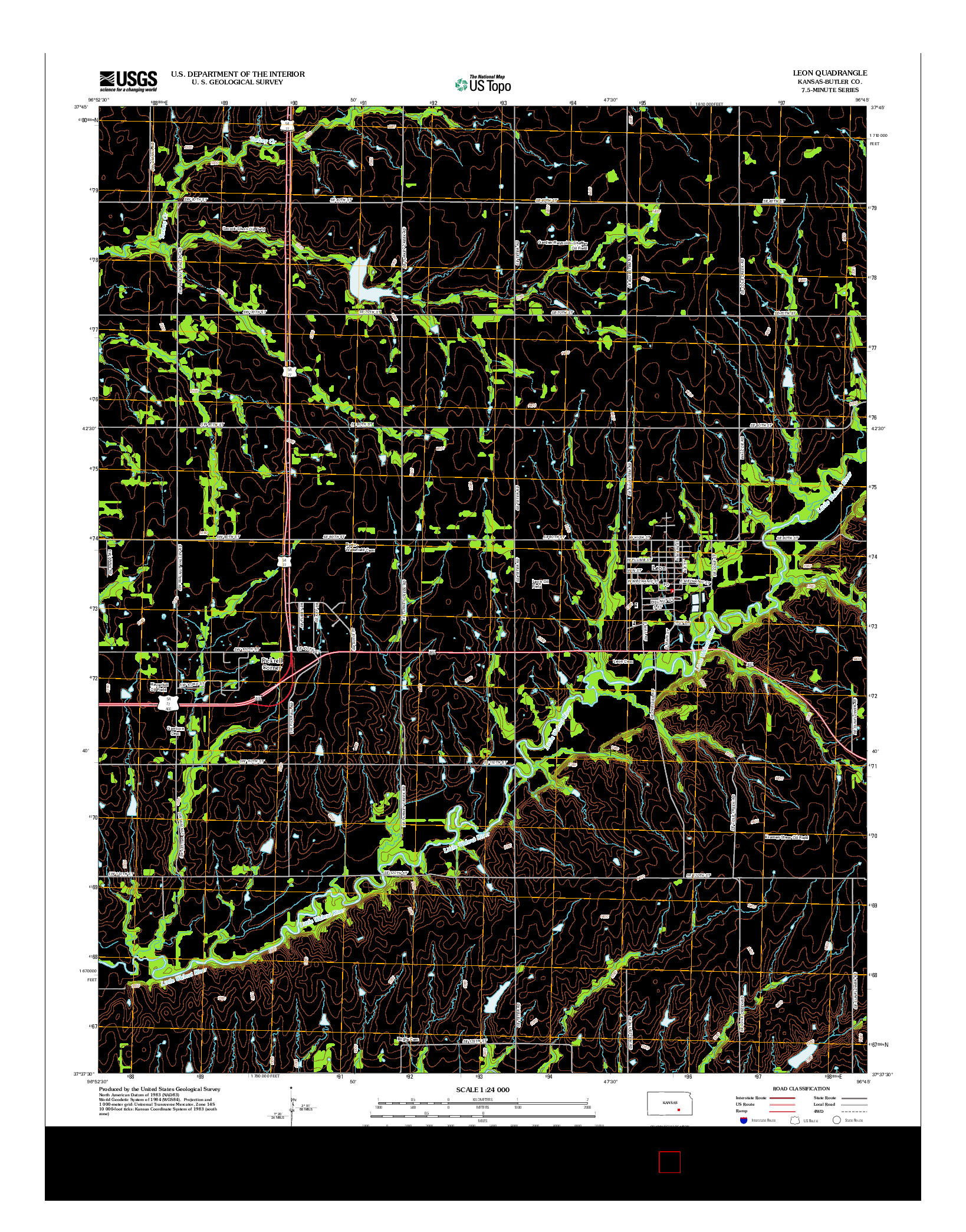 USGS US TOPO 7.5-MINUTE MAP FOR LEON, KS 2012
