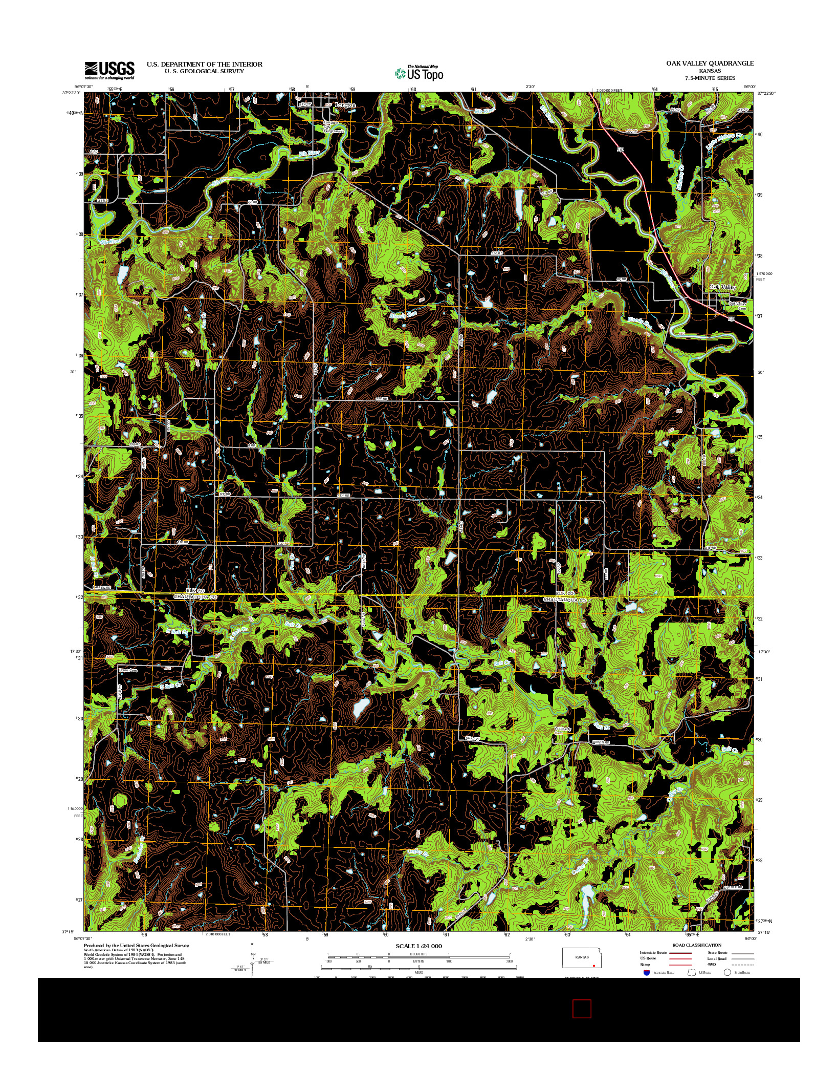 USGS US TOPO 7.5-MINUTE MAP FOR OAK VALLEY, KS 2012