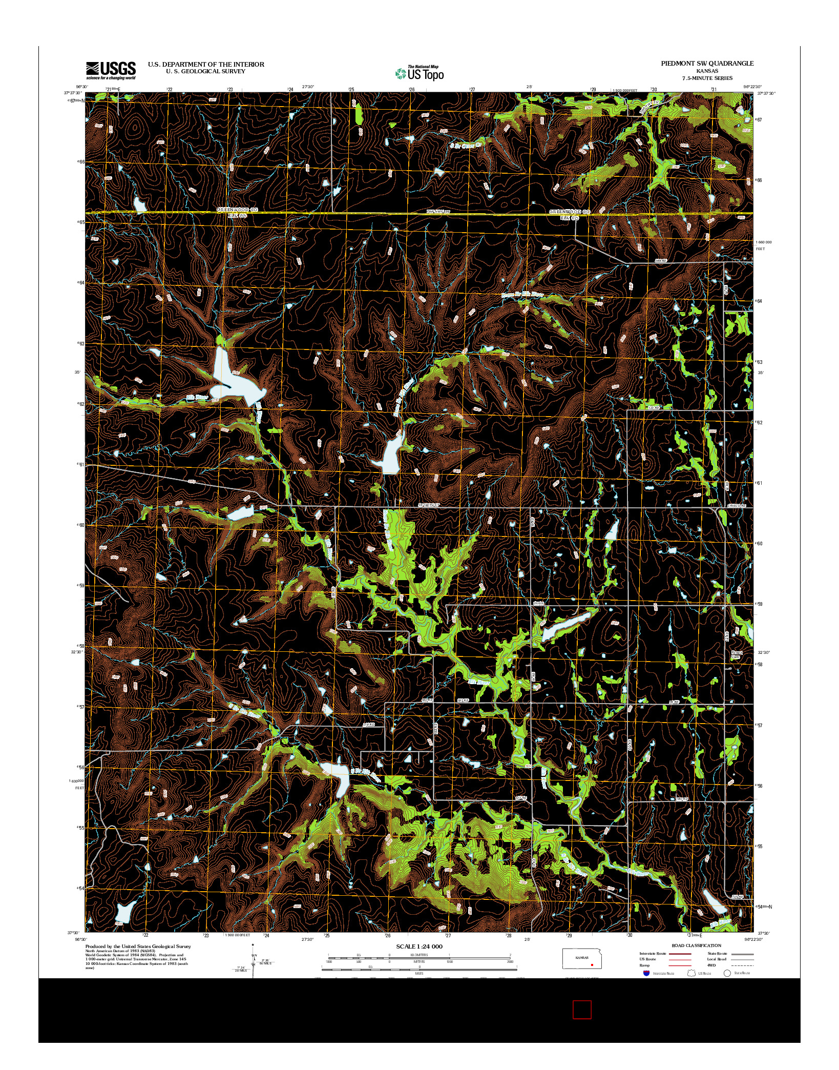 USGS US TOPO 7.5-MINUTE MAP FOR PIEDMONT SW, KS 2012