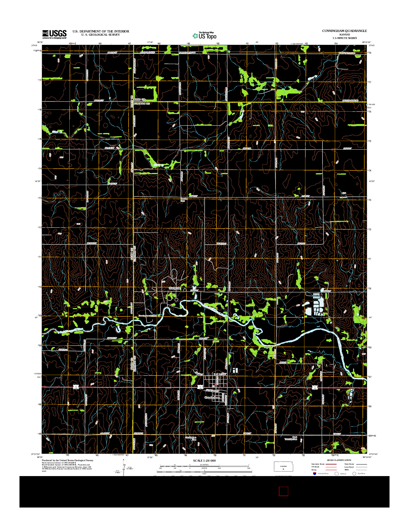 USGS US TOPO 7.5-MINUTE MAP FOR CUNNINGHAM, KS 2012