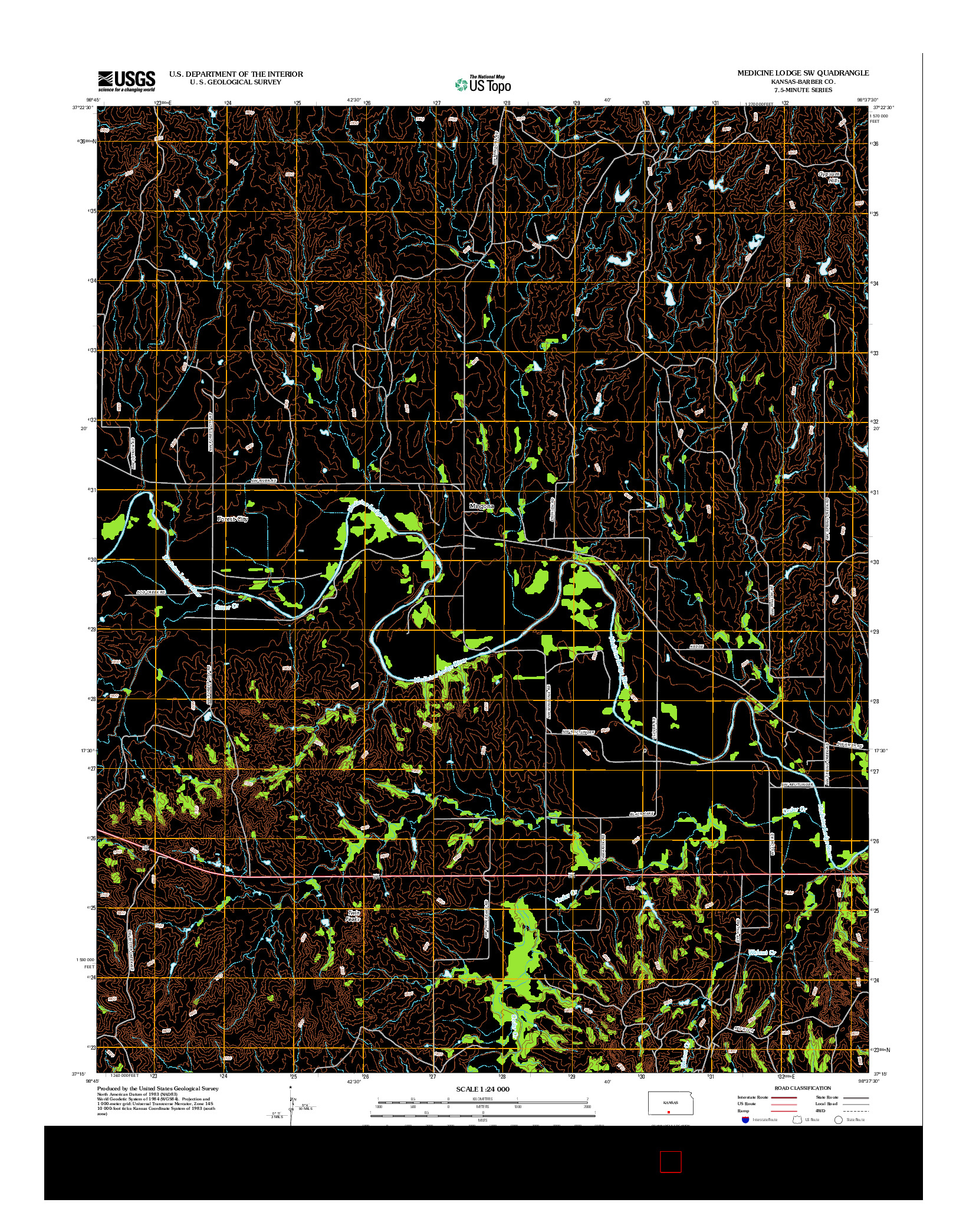 USGS US TOPO 7.5-MINUTE MAP FOR MEDICINE LODGE SW, KS 2012