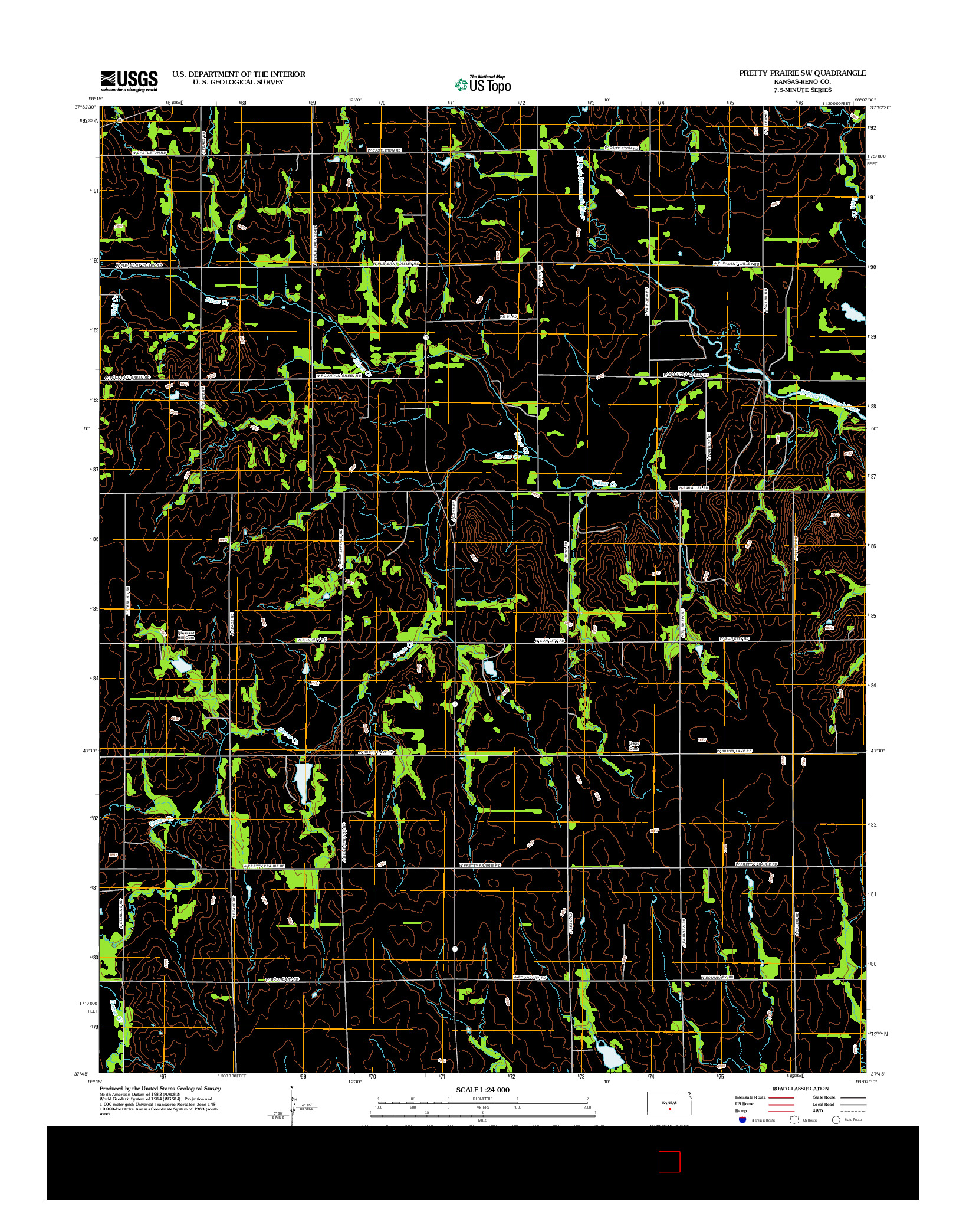 USGS US TOPO 7.5-MINUTE MAP FOR PRETTY PRAIRIE SW, KS 2012