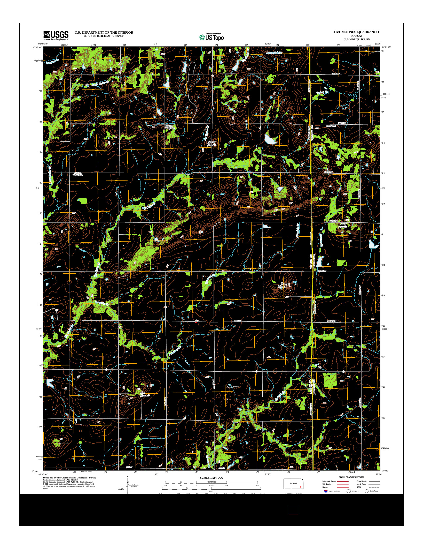 USGS US TOPO 7.5-MINUTE MAP FOR FIVE MOUNDS, KS 2012