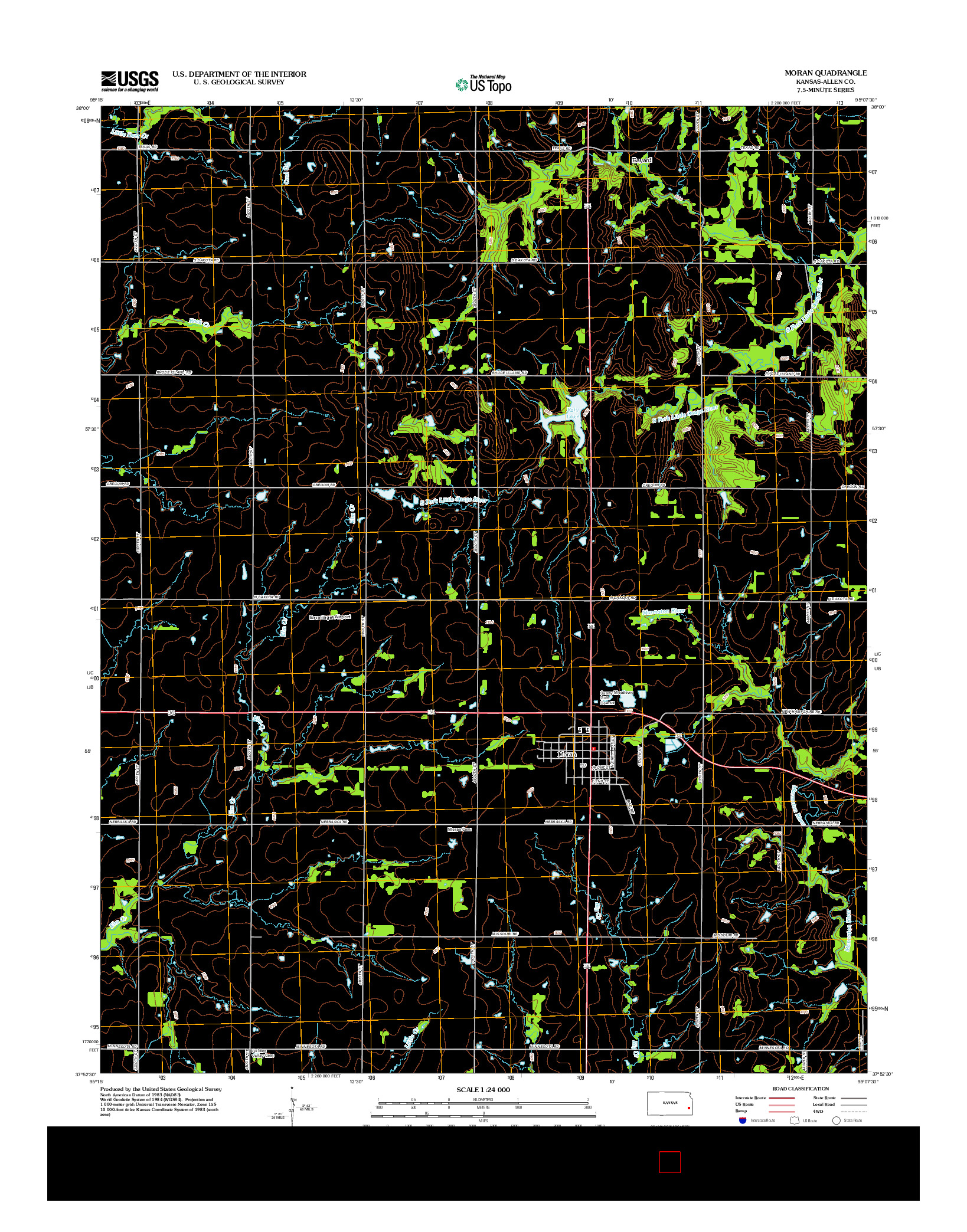 USGS US TOPO 7.5-MINUTE MAP FOR MORAN, KS 2012