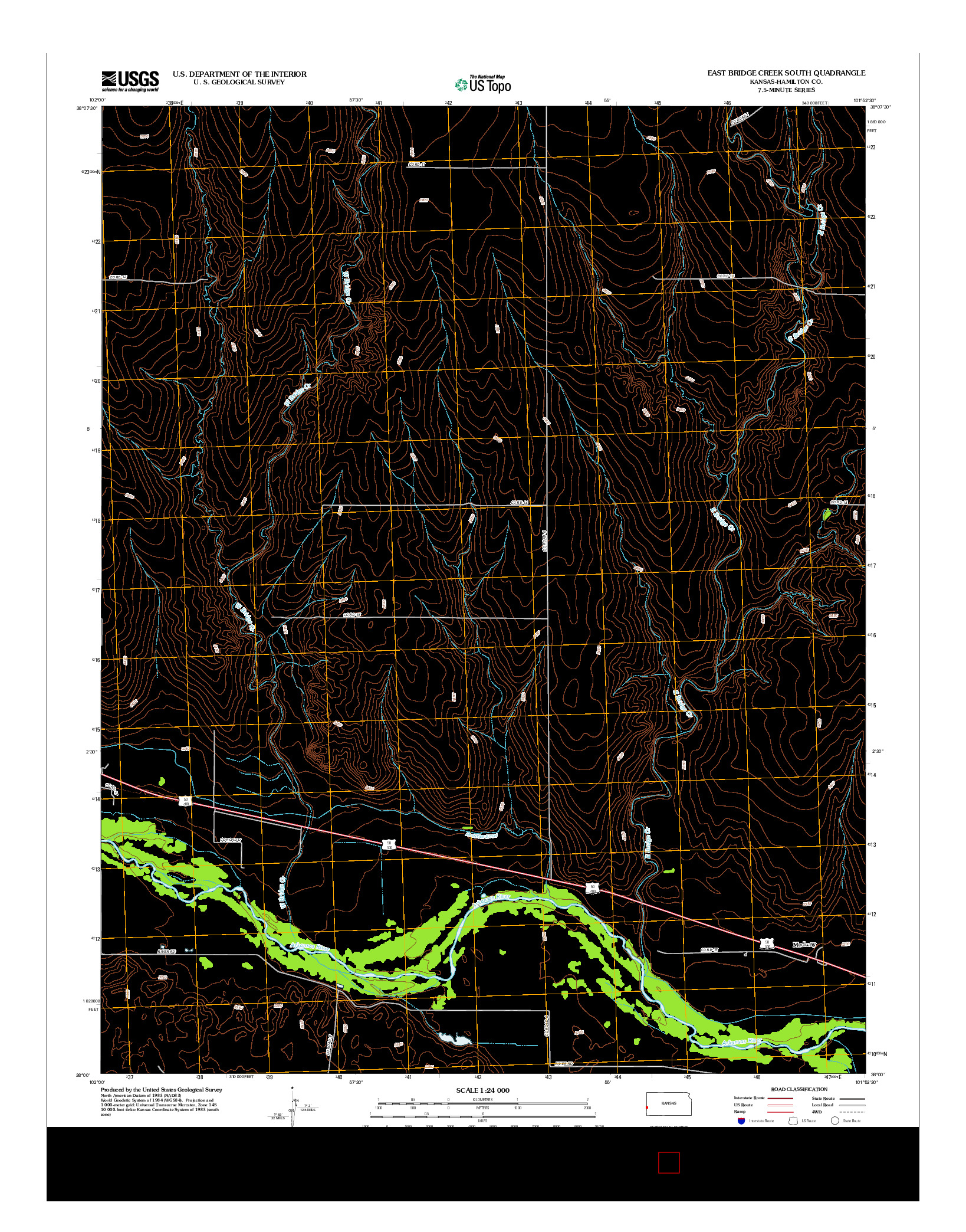 USGS US TOPO 7.5-MINUTE MAP FOR EAST BRIDGE CREEK SOUTH, KS 2012