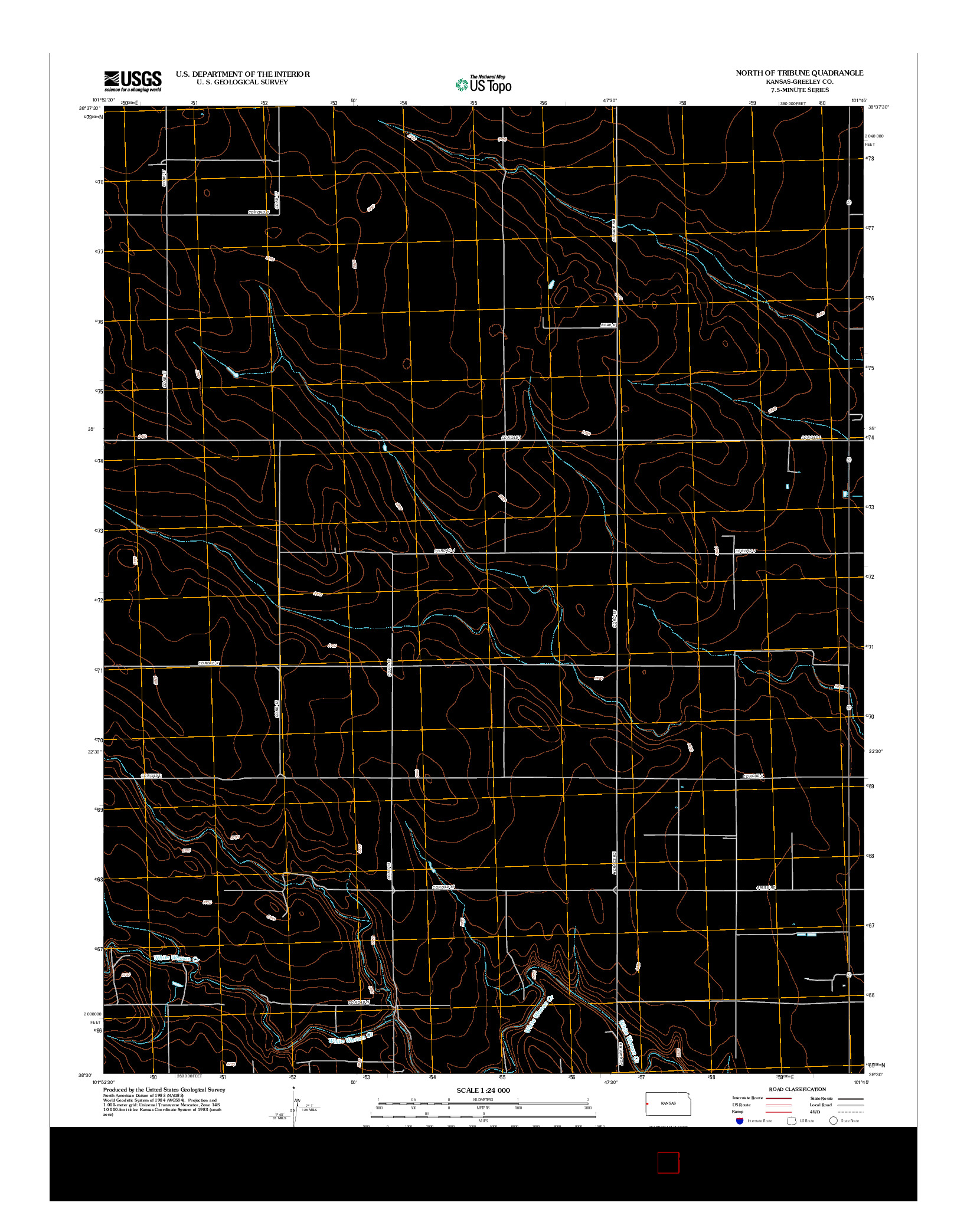 USGS US TOPO 7.5-MINUTE MAP FOR NORTH OF TRIBUNE, KS 2012