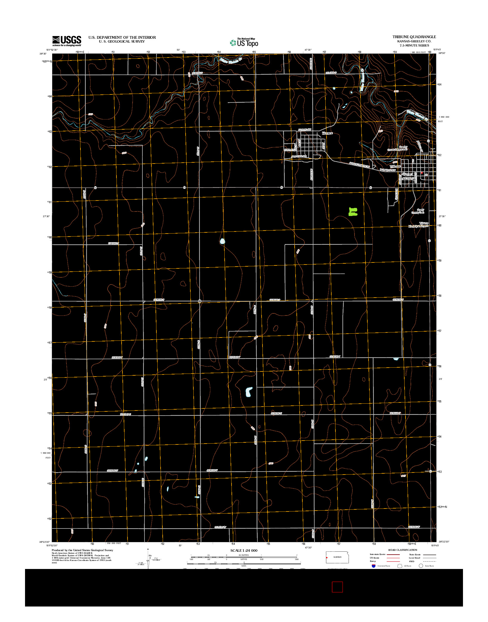 USGS US TOPO 7.5-MINUTE MAP FOR TRIBUNE, KS 2012