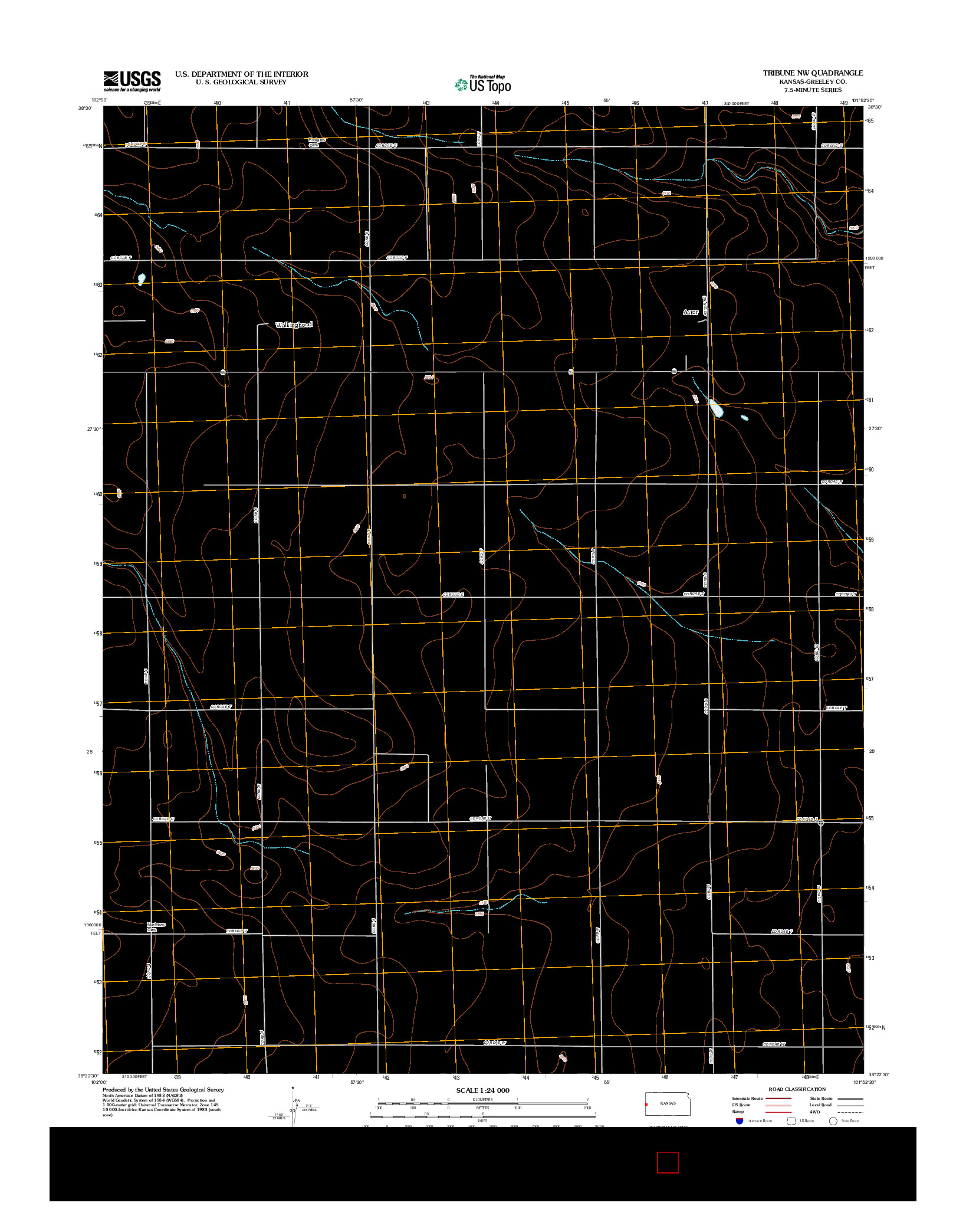 USGS US TOPO 7.5-MINUTE MAP FOR TRIBUNE NW, KS 2012