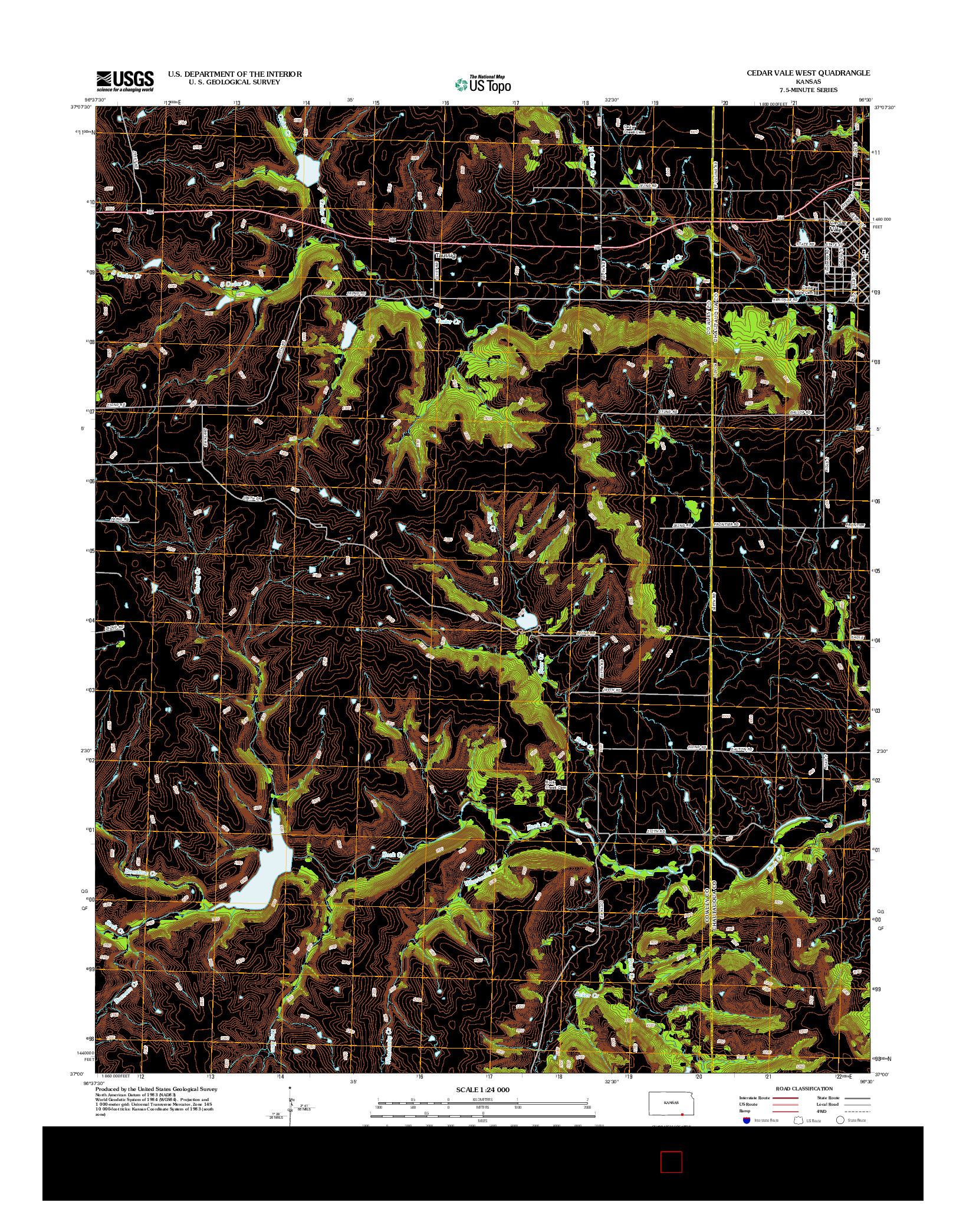 USGS US TOPO 7.5-MINUTE MAP FOR CEDAR VALE WEST, KS 2012