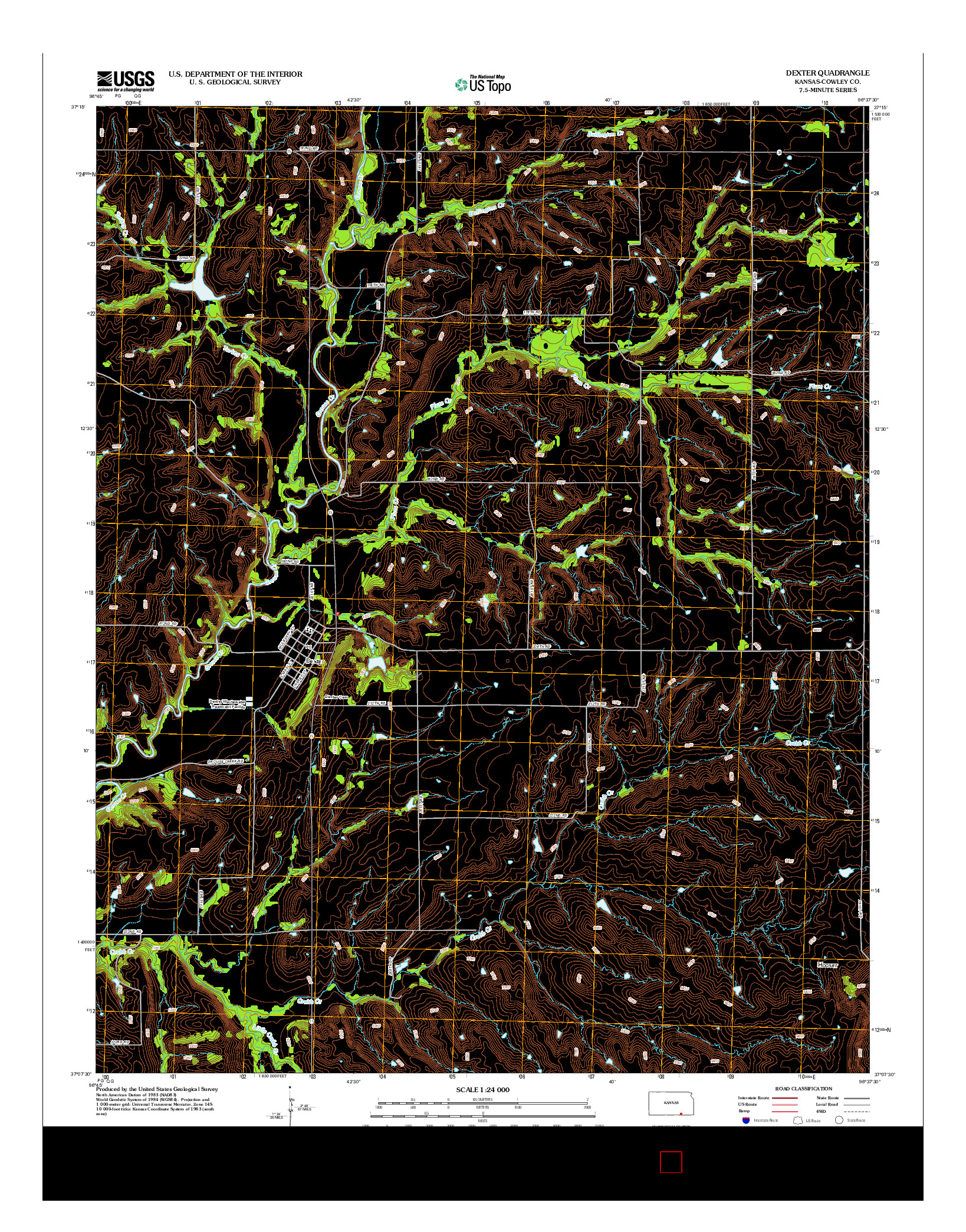 USGS US TOPO 7.5-MINUTE MAP FOR DEXTER, KS 2012