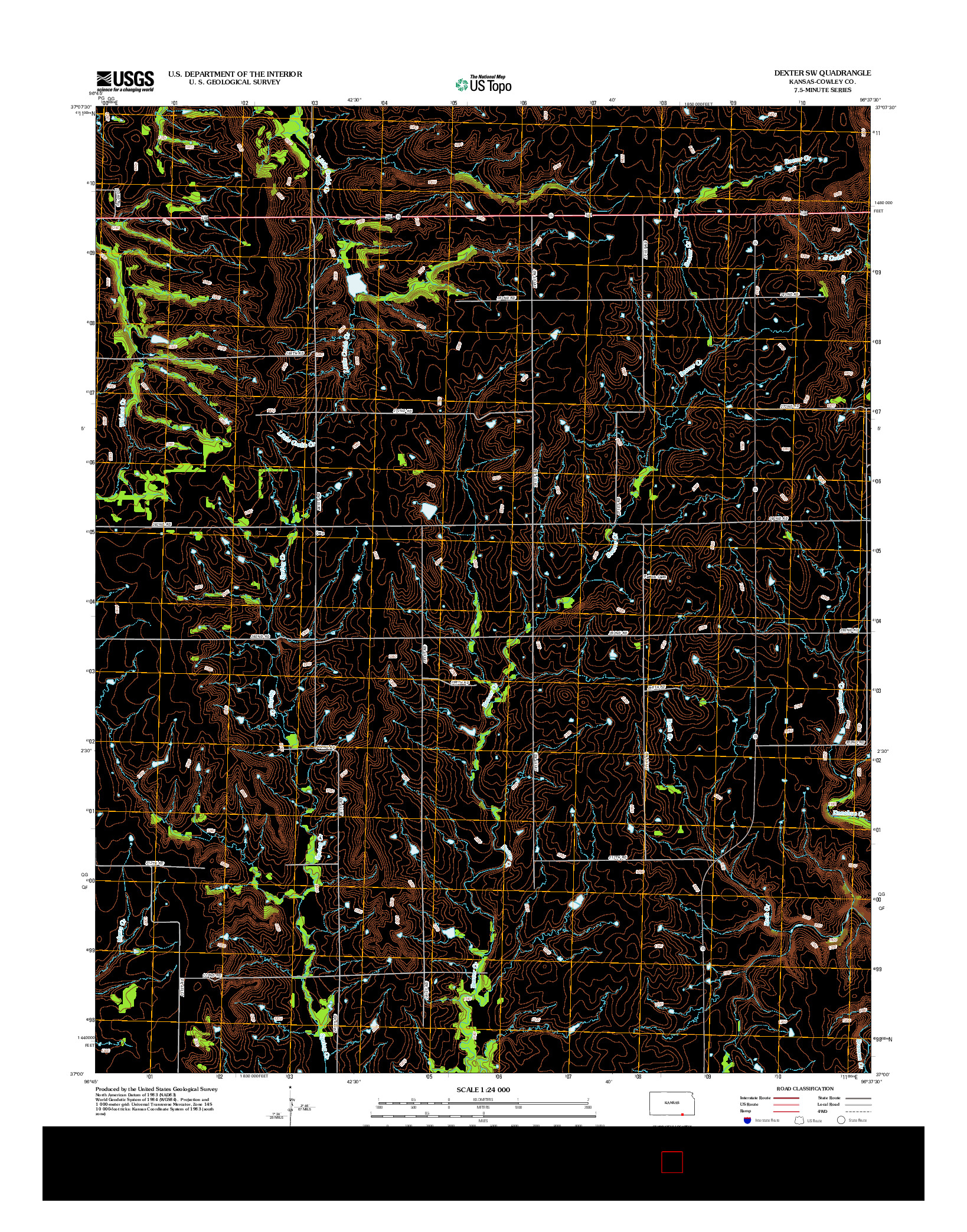 USGS US TOPO 7.5-MINUTE MAP FOR DEXTER SW, KS 2012