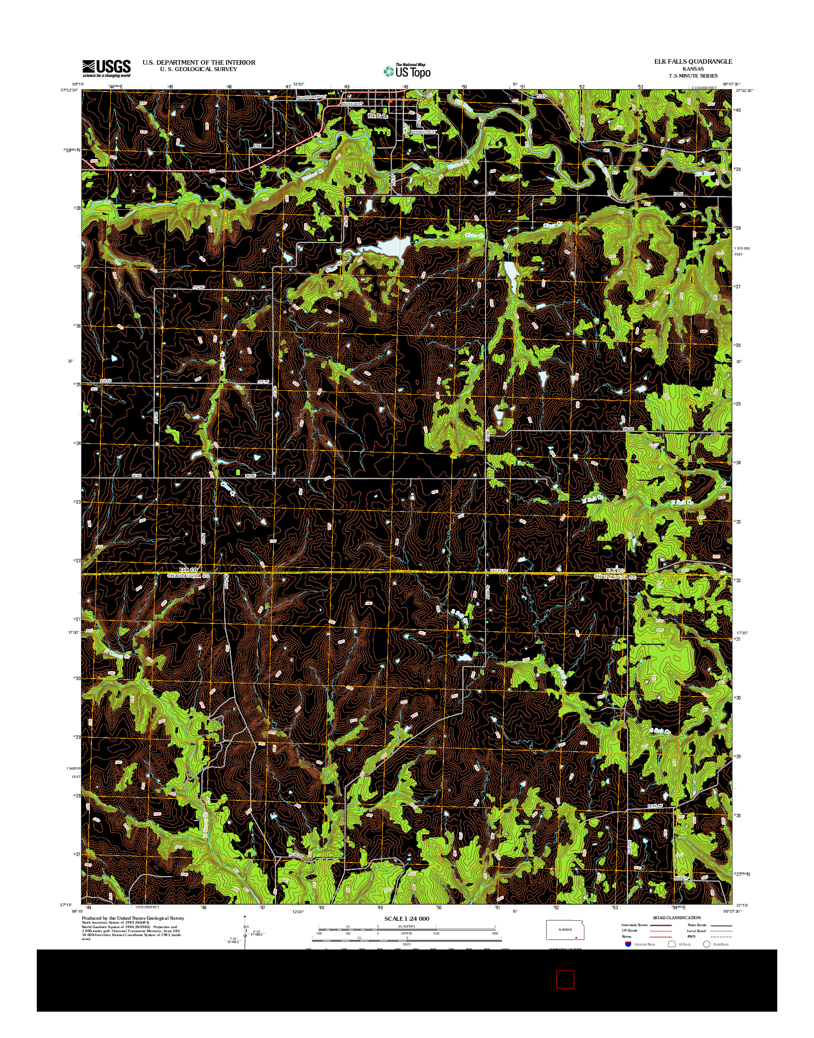 USGS US TOPO 7.5-MINUTE MAP FOR ELK FALLS, KS 2012