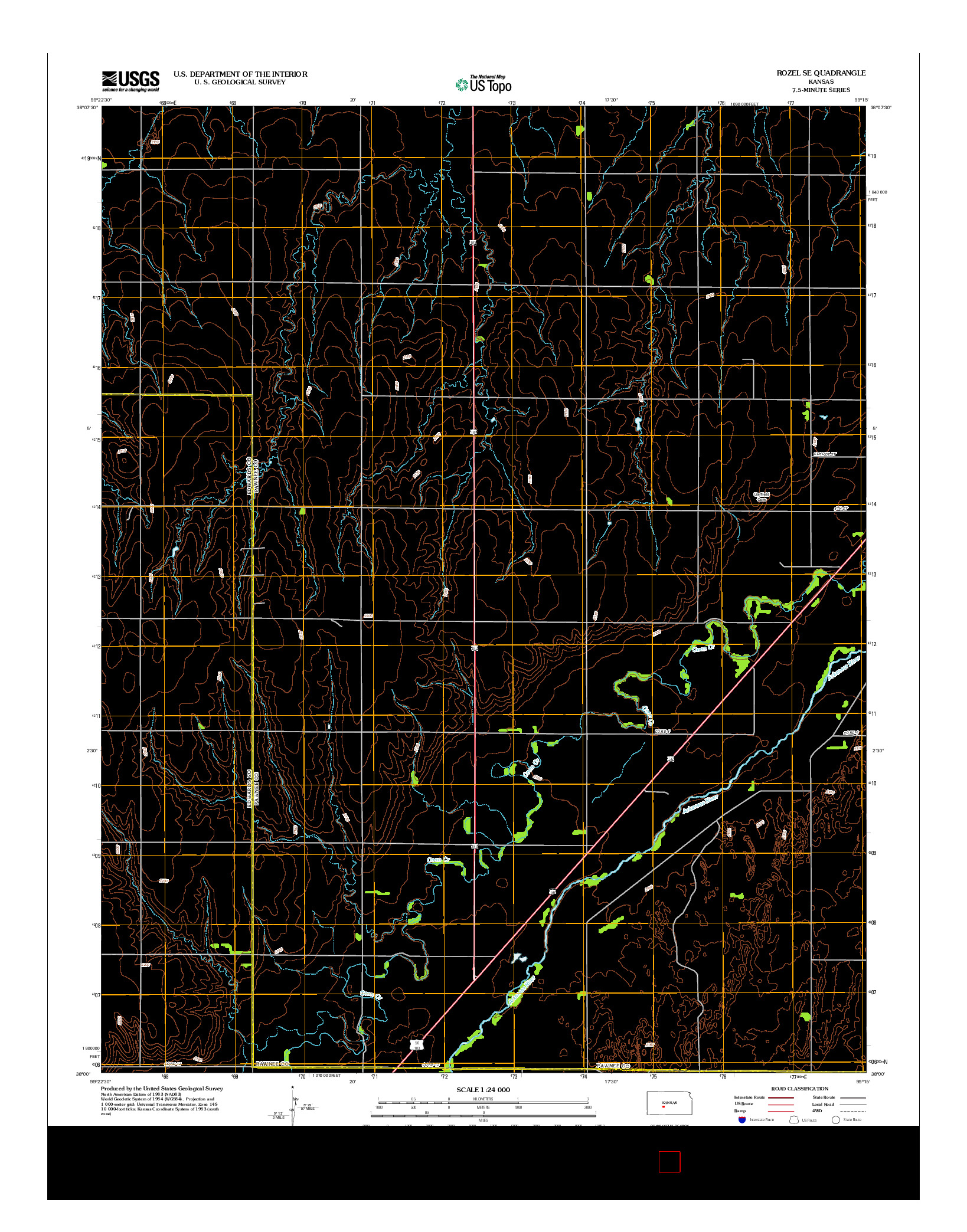 USGS US TOPO 7.5-MINUTE MAP FOR ROZEL SE, KS 2012