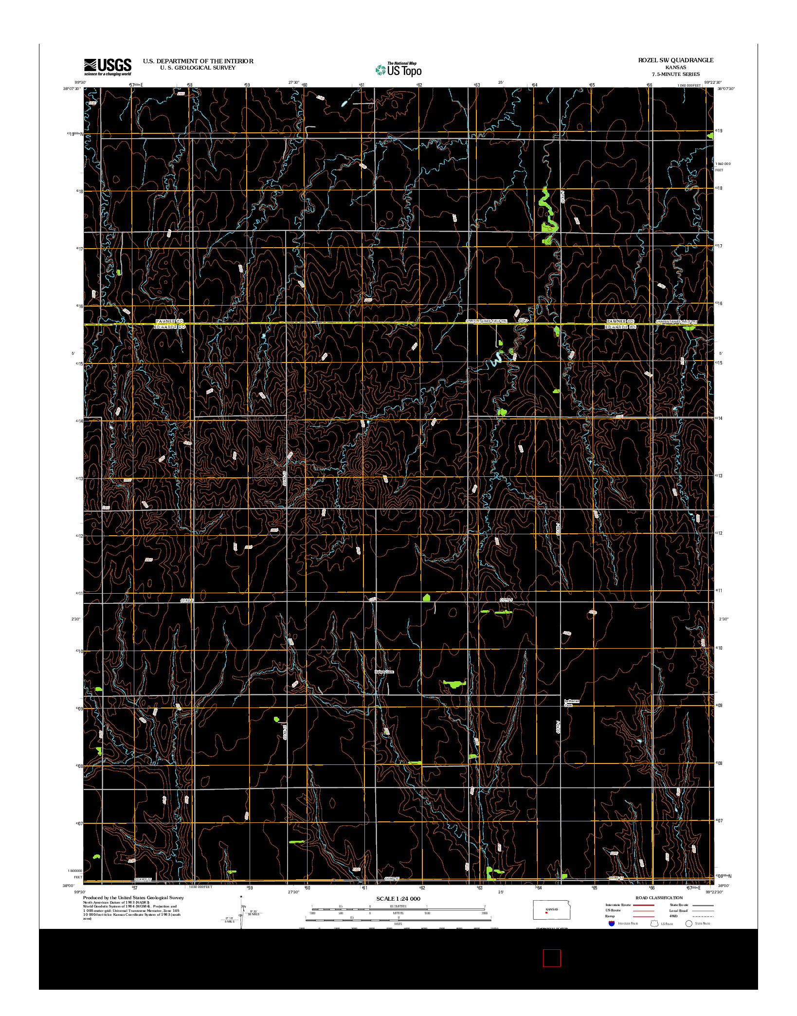 USGS US TOPO 7.5-MINUTE MAP FOR ROZEL SW, KS 2012