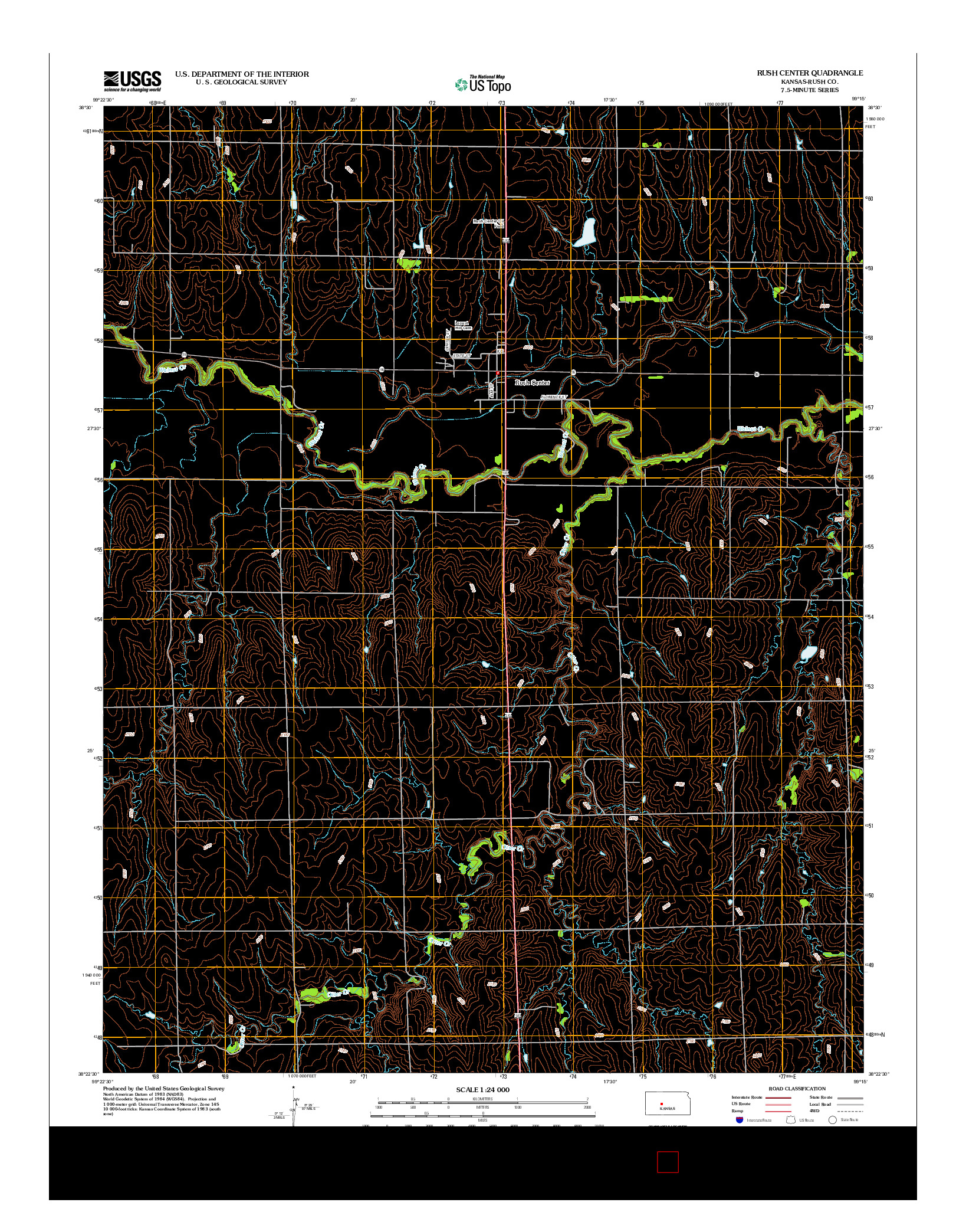 USGS US TOPO 7.5-MINUTE MAP FOR RUSH CENTER, KS 2012